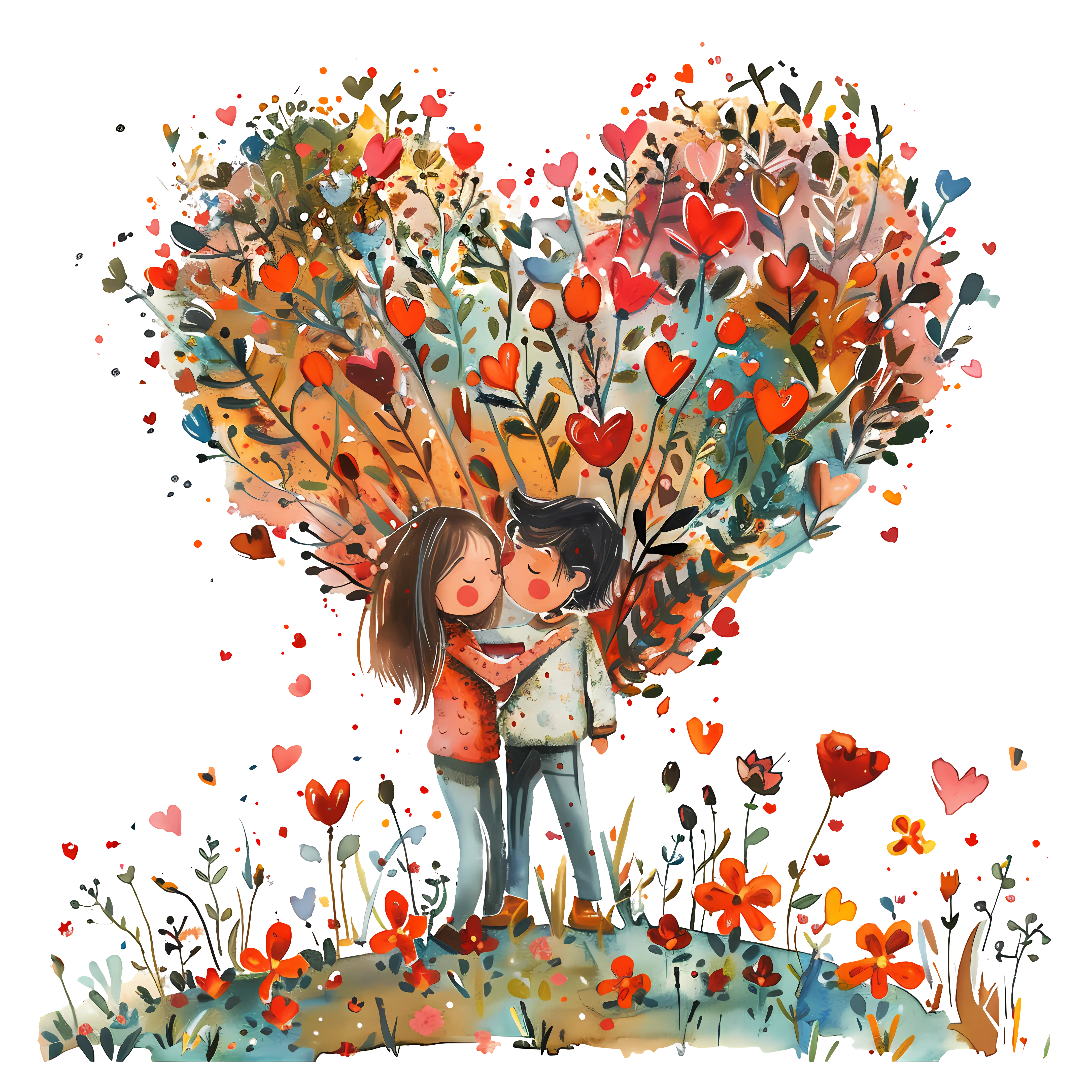 Romantic Couple with Floral Heart Background
