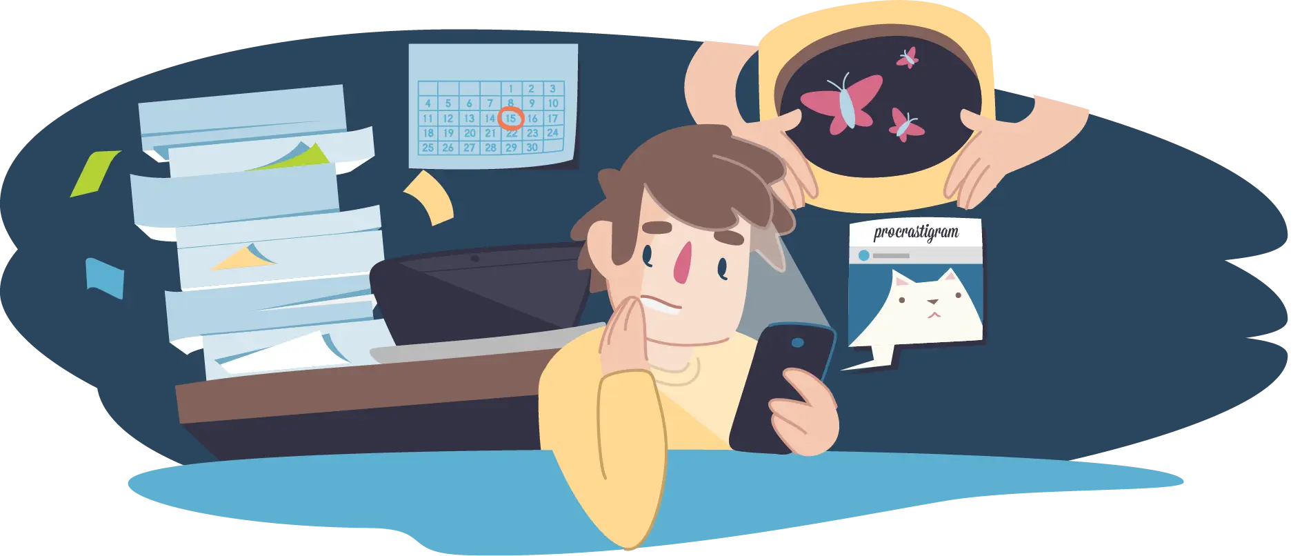 Person Distracted by Phone Cartoon