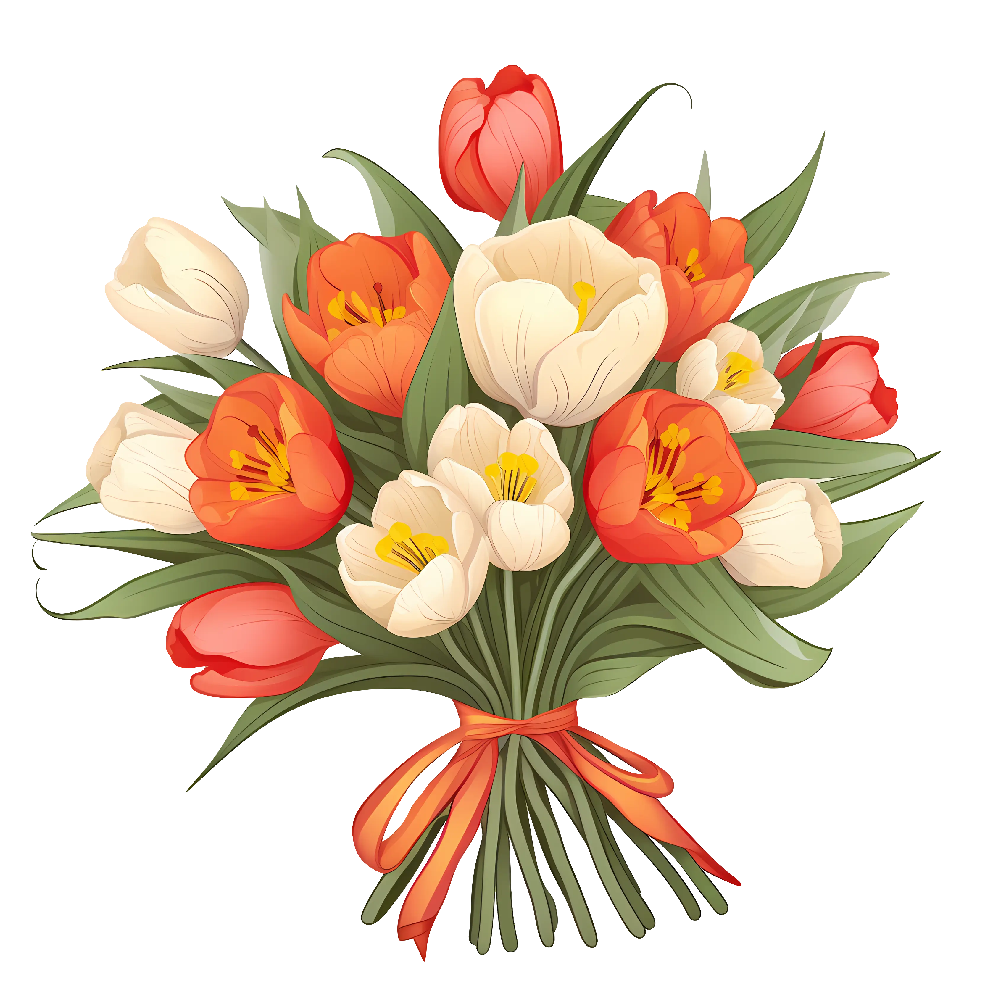 Beautiful Bouquet of Red and White Tulips