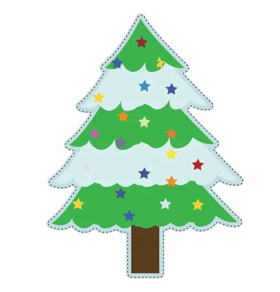 Green Christmas Tree Illustration Decorated with Stars