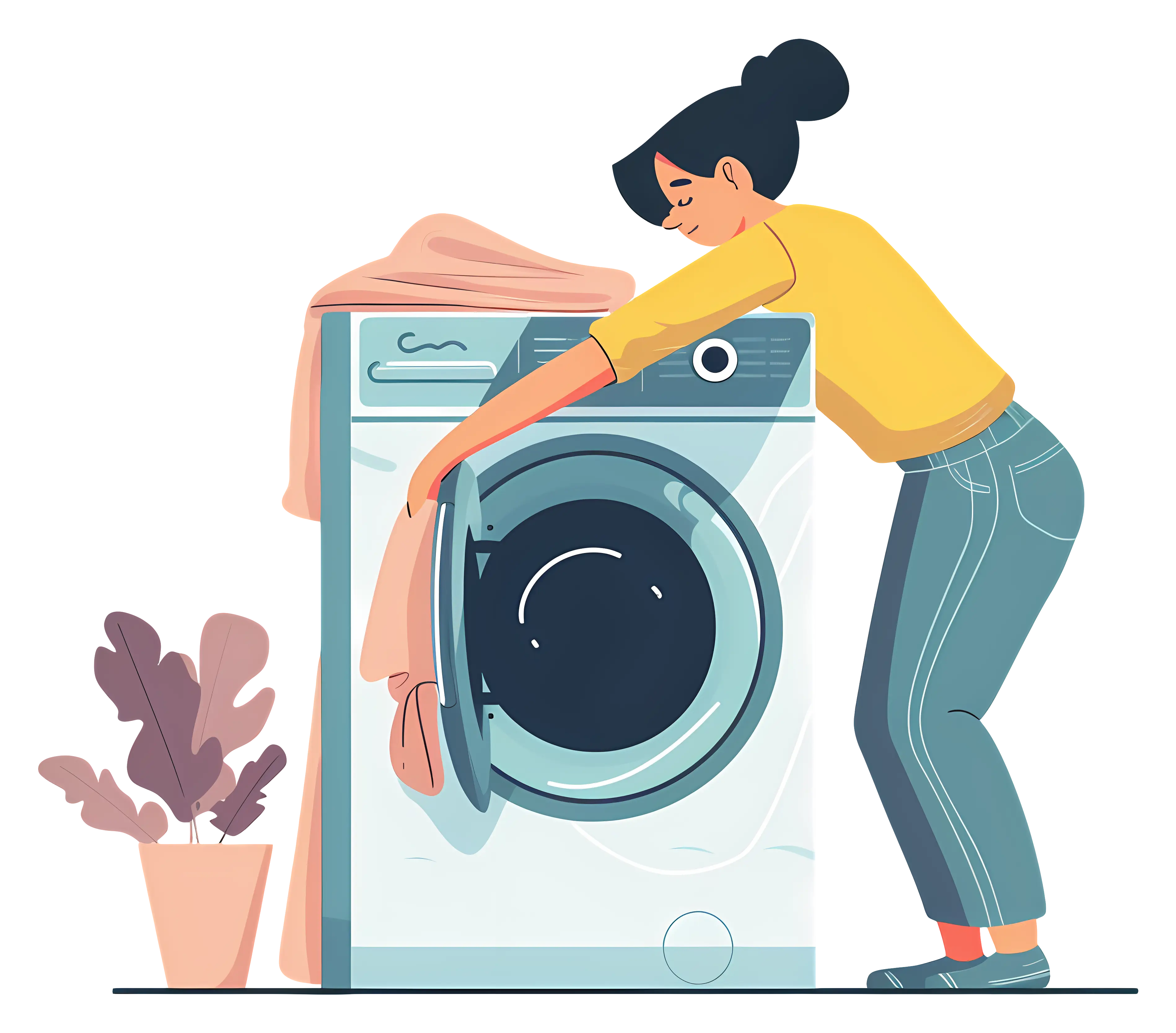 Woman Using a Washing Machine for Laundry