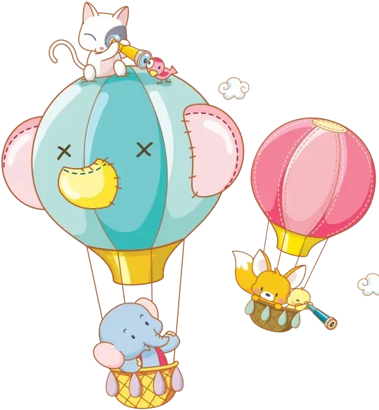 Cute Animals Flying in Hot Air Balloons