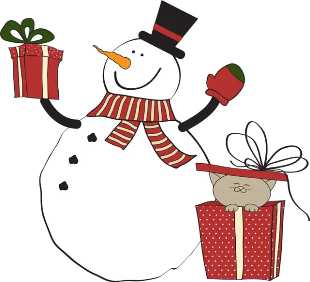 Snowman Holding Christmas Gifts Cartoon