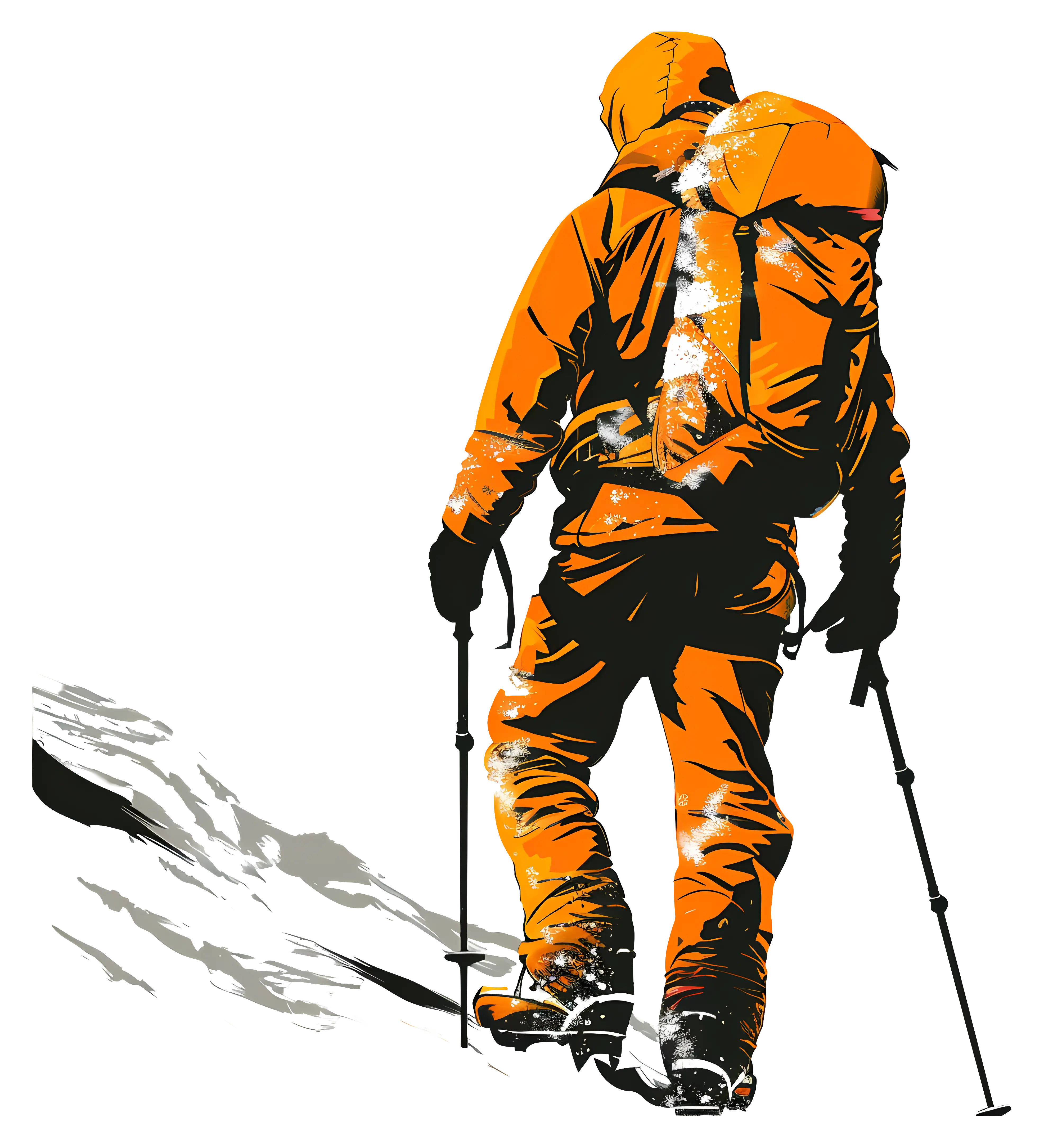 Orange Climber on a Snowy Mountain