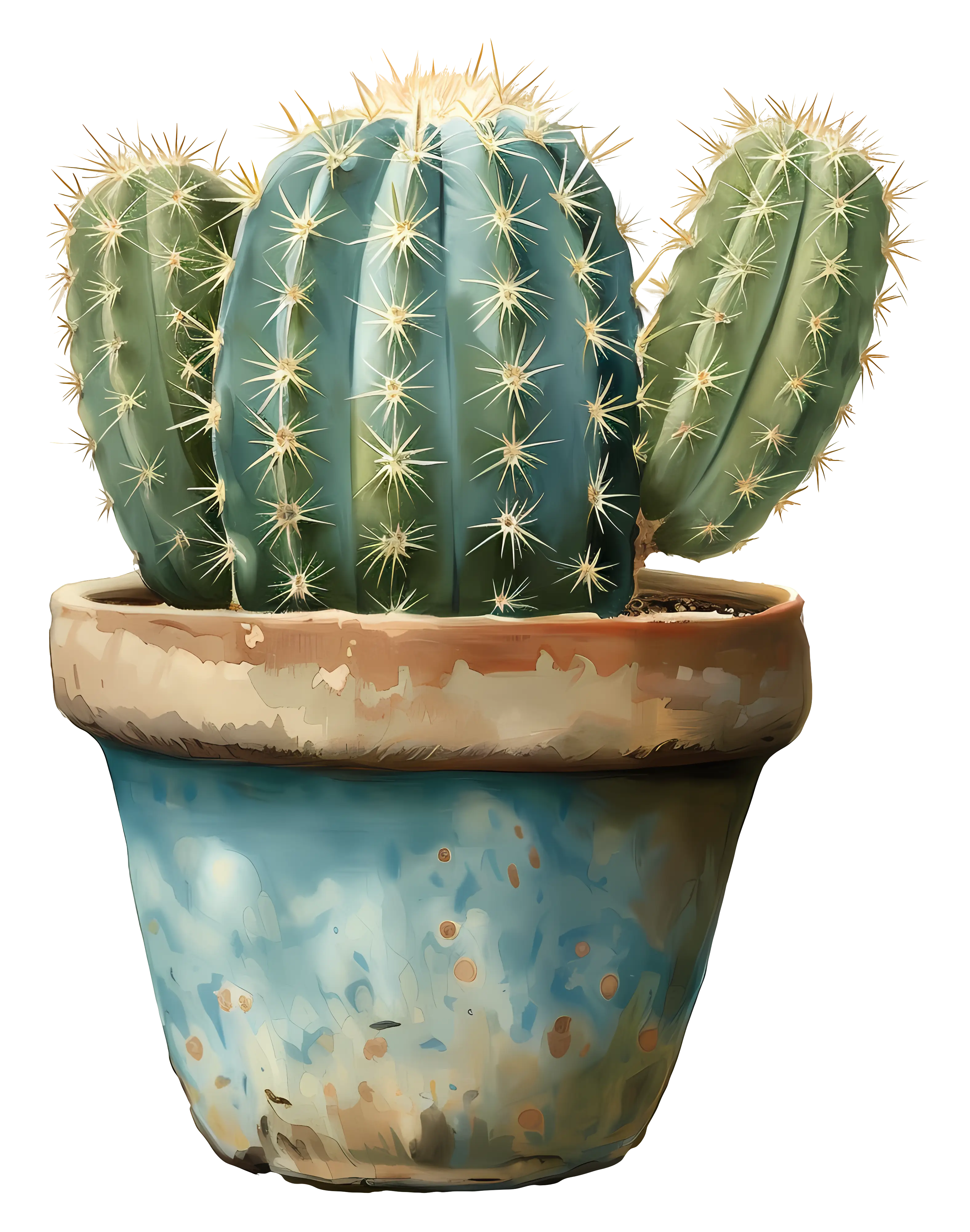 Cactus Trio in a Blue Pot