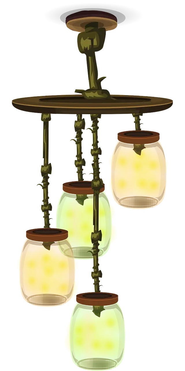 Rustic Chandelier with Glass Jars and Hanging Light Design