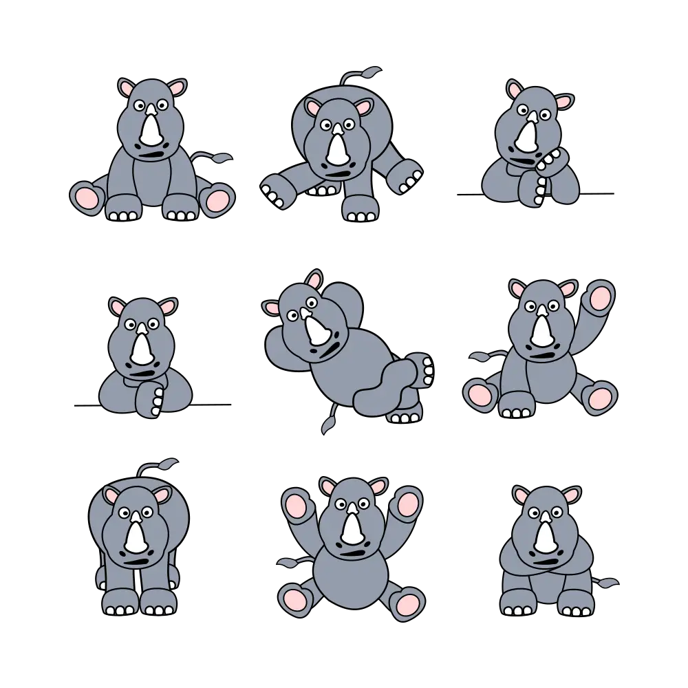Cute Cartoon Hippos in Various Poses