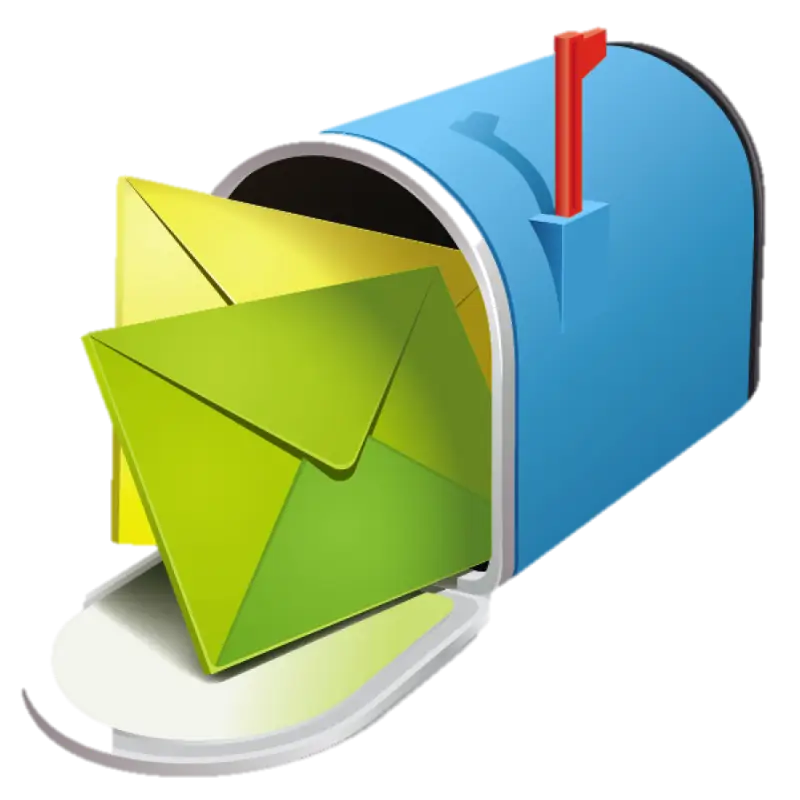 Open Blue Mailbox with Colorful Letters Inside