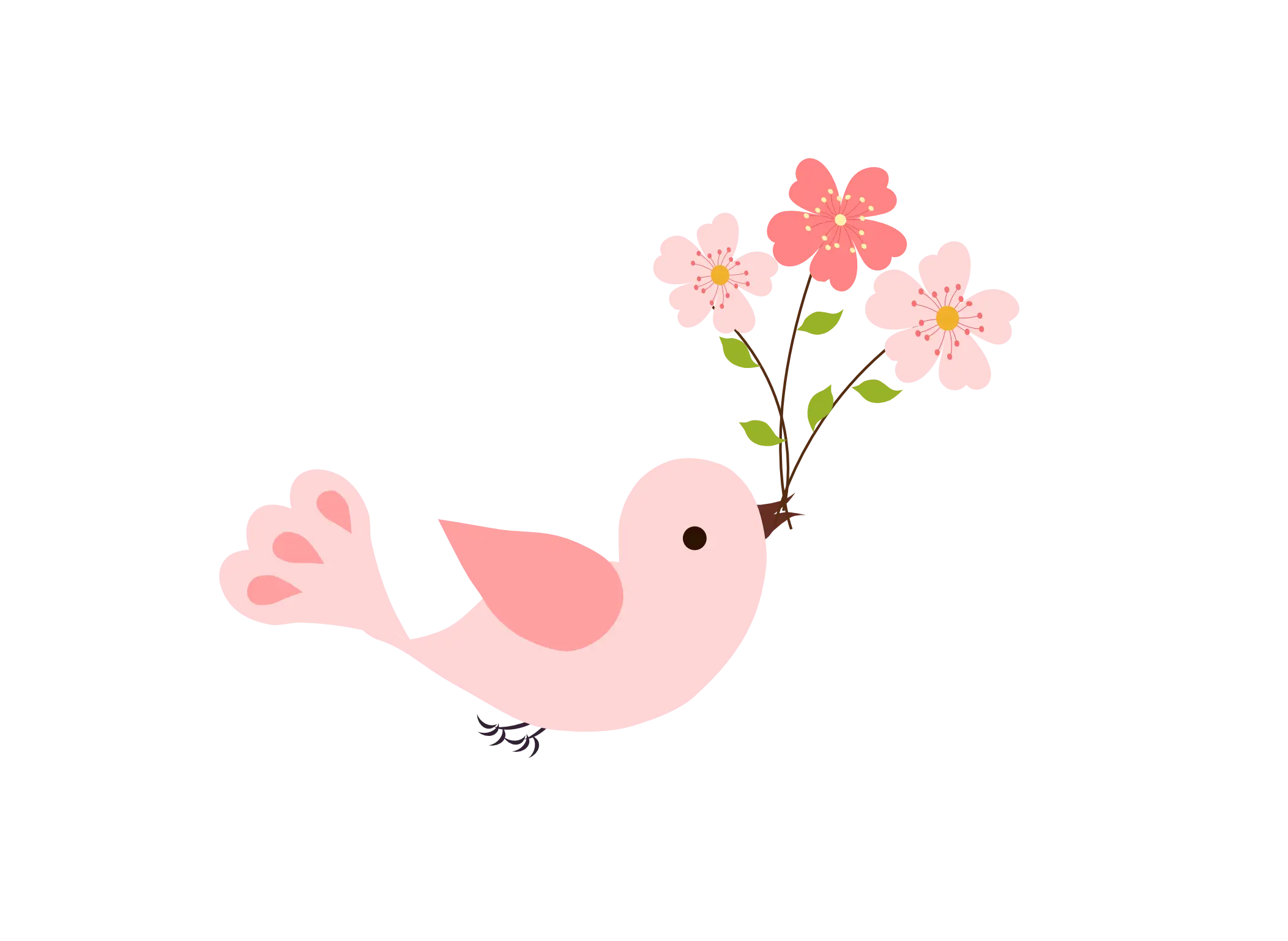 Pink Bird with Flowers Illustration