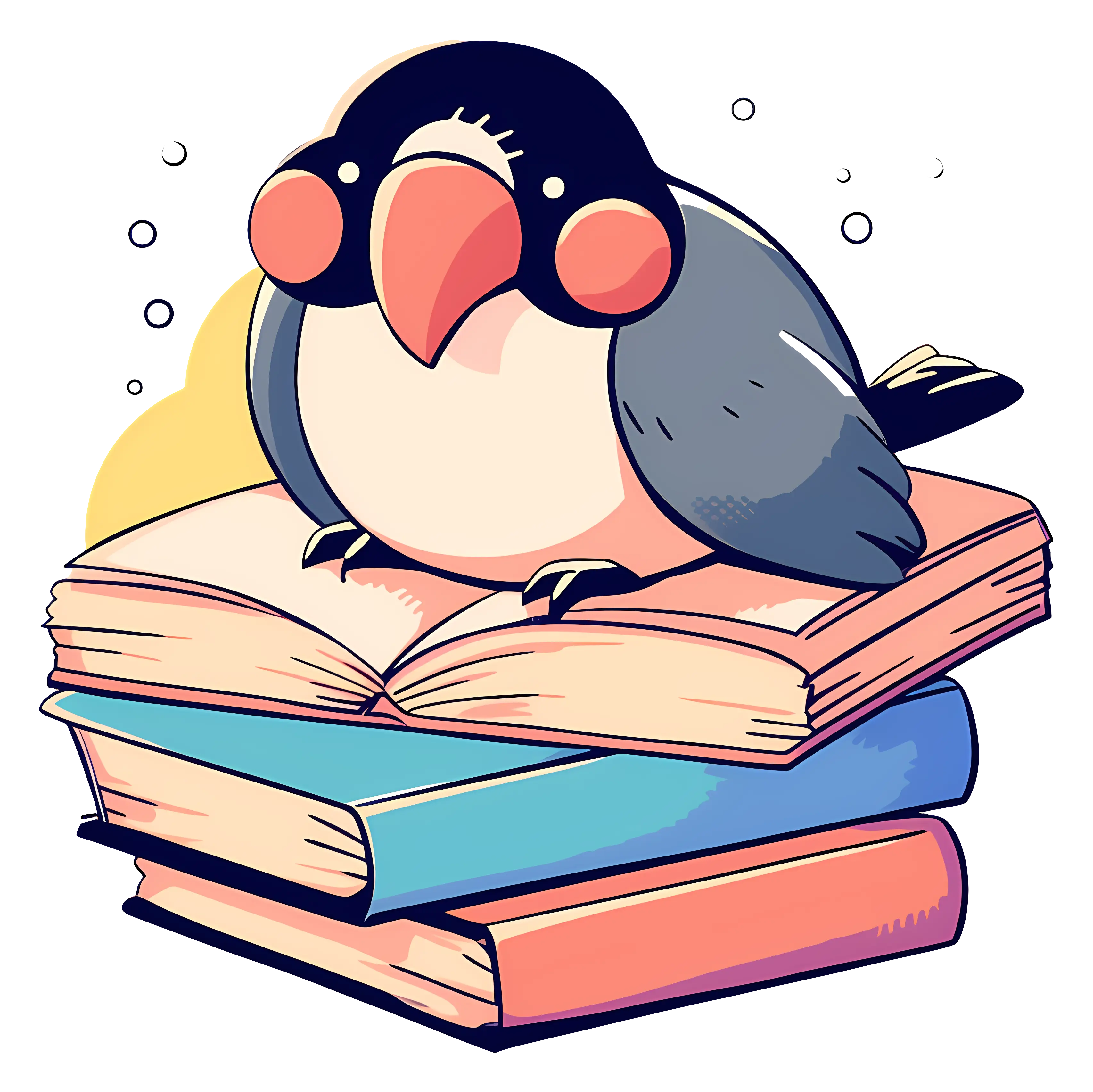 Bird on Books Illustration