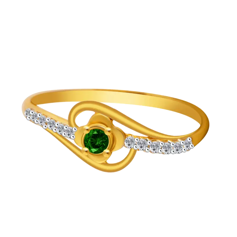 Gold Ring with Green Gemstone and Diamonds