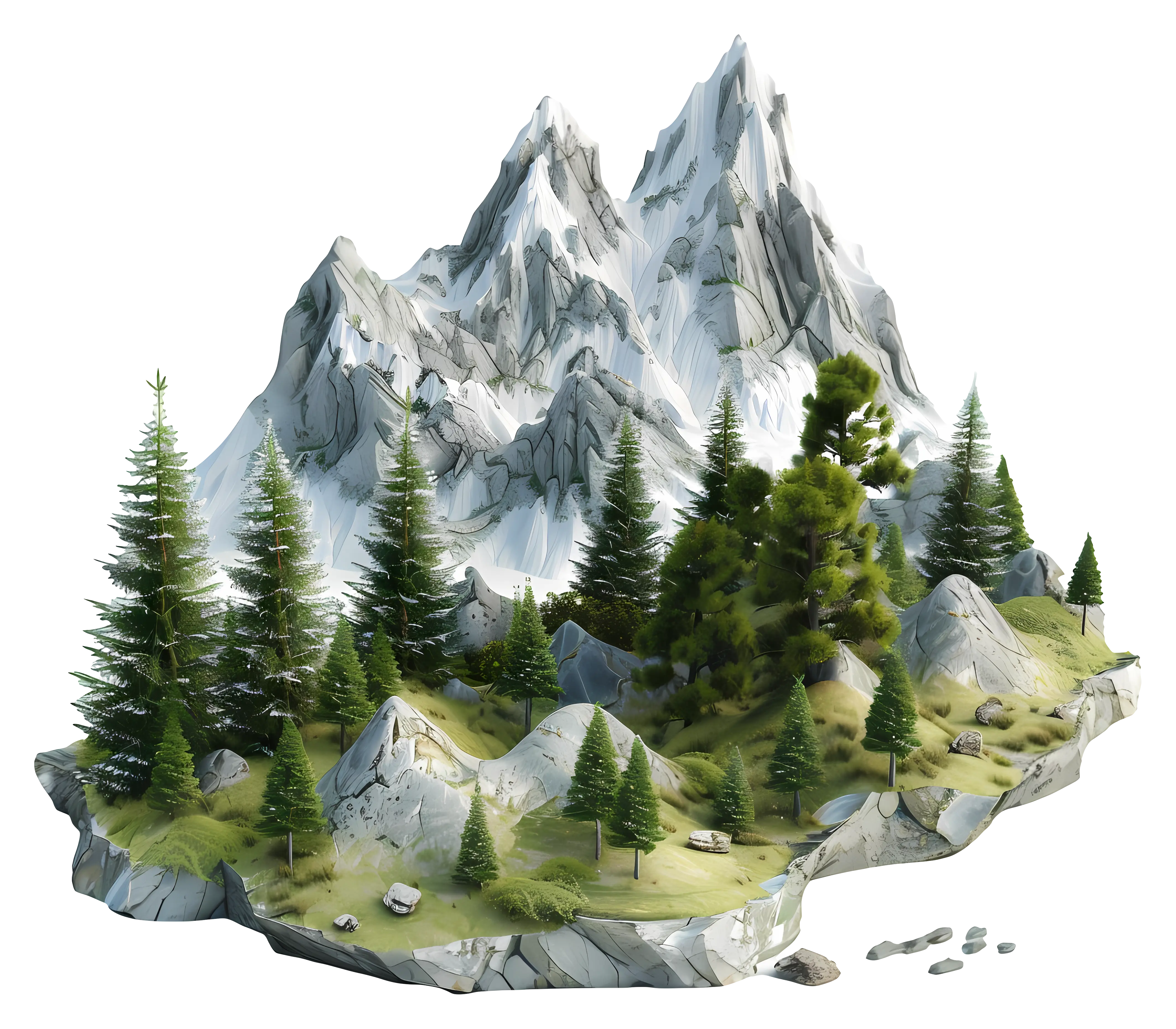 Alpine Forest with Snow-Capped Mountains