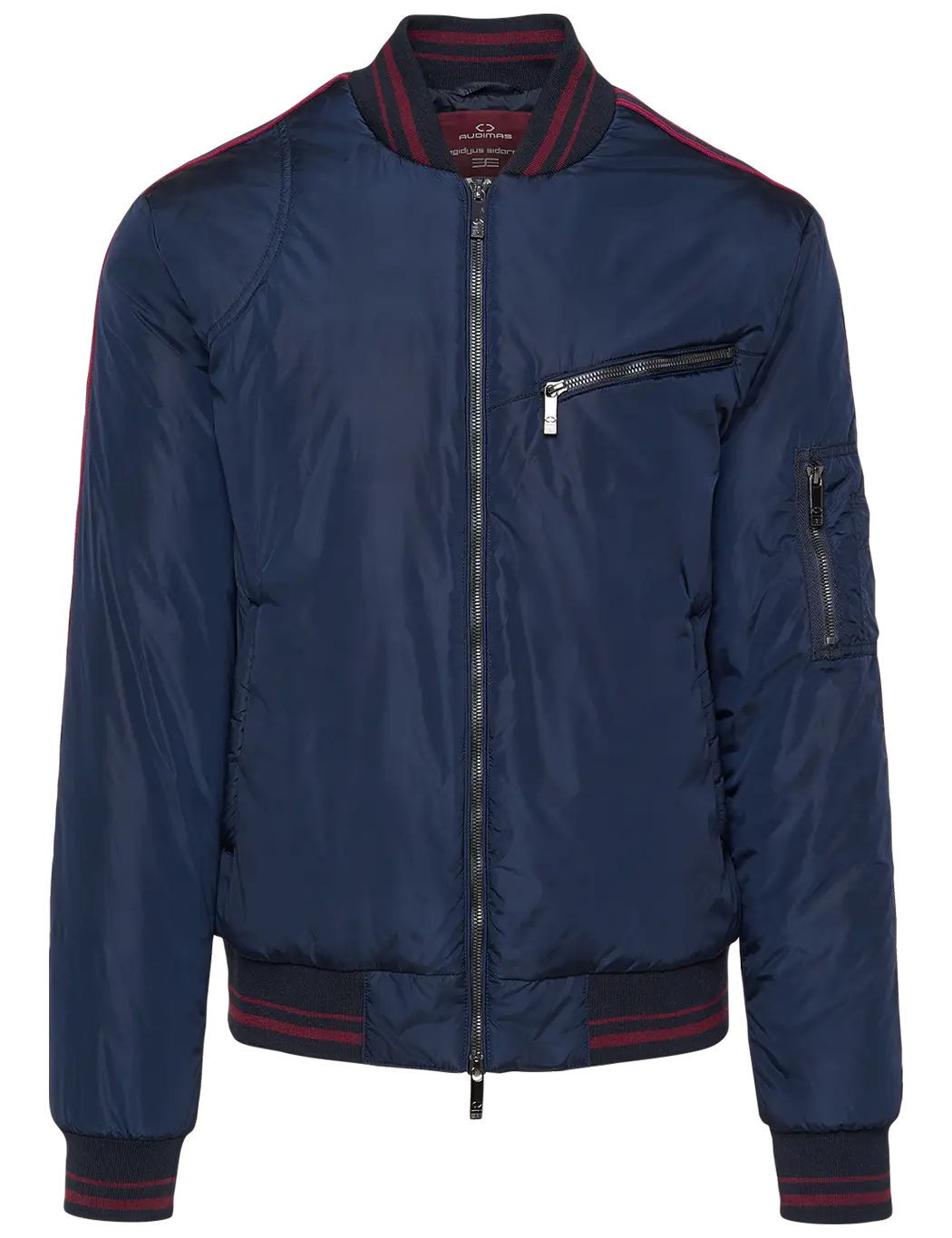 Navy Bomber Jacket with Red Stripe Details