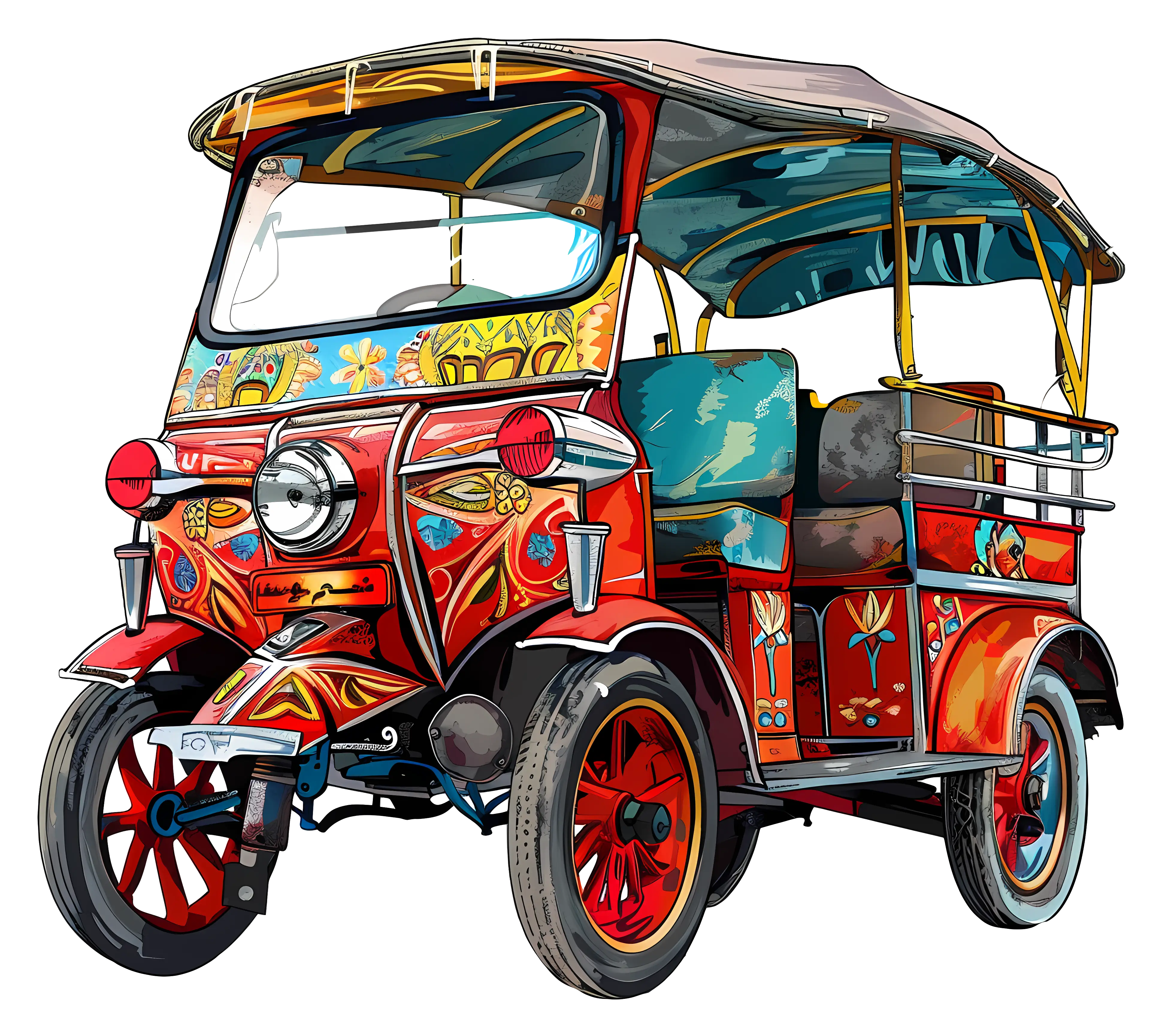 Brightly Decorated Tuk-Tuk Design Illustration