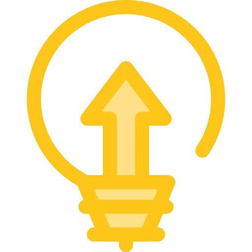 Yellow Light Bulb Icon with Upward Arrow