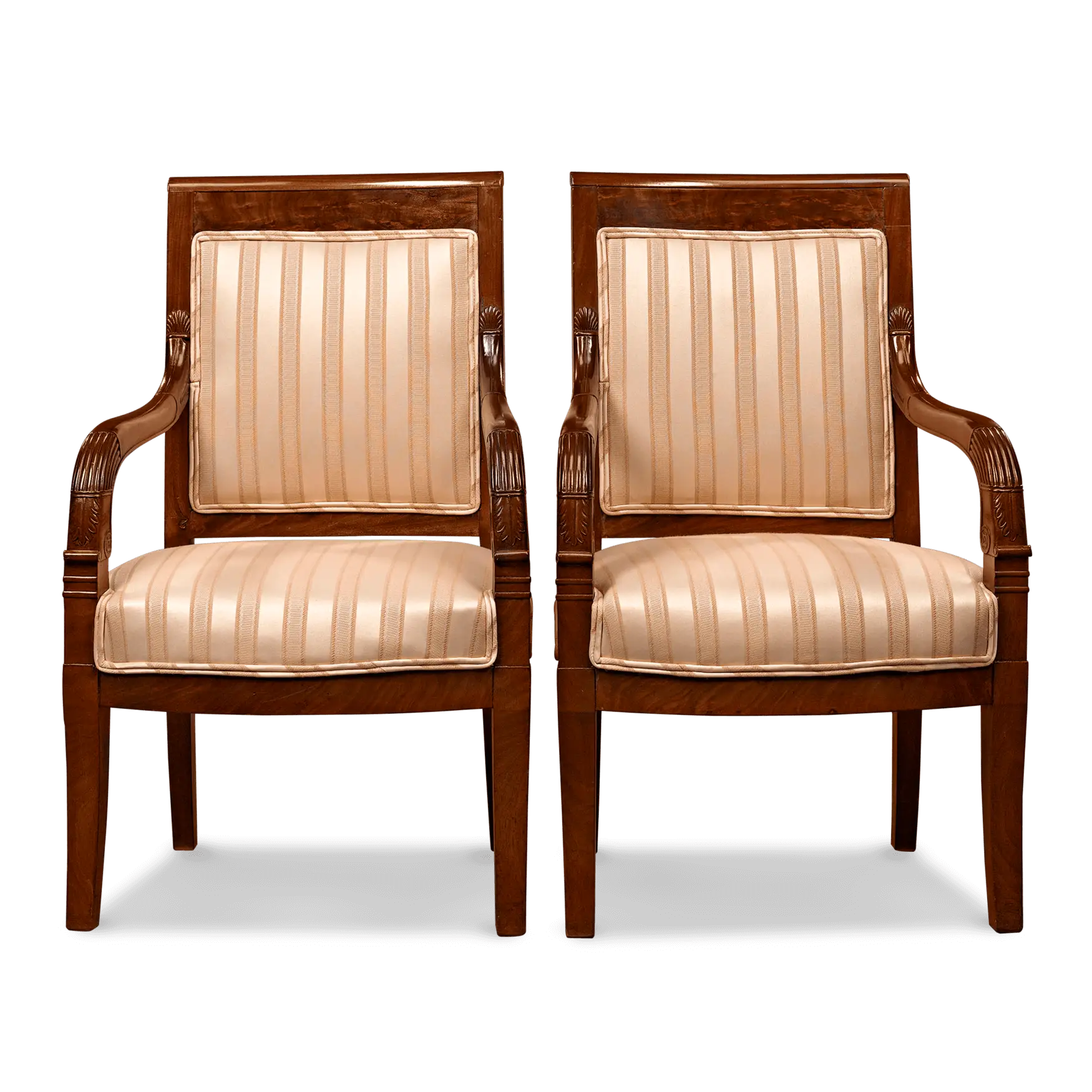 Classic Wooden Chairs with Striped Cushions