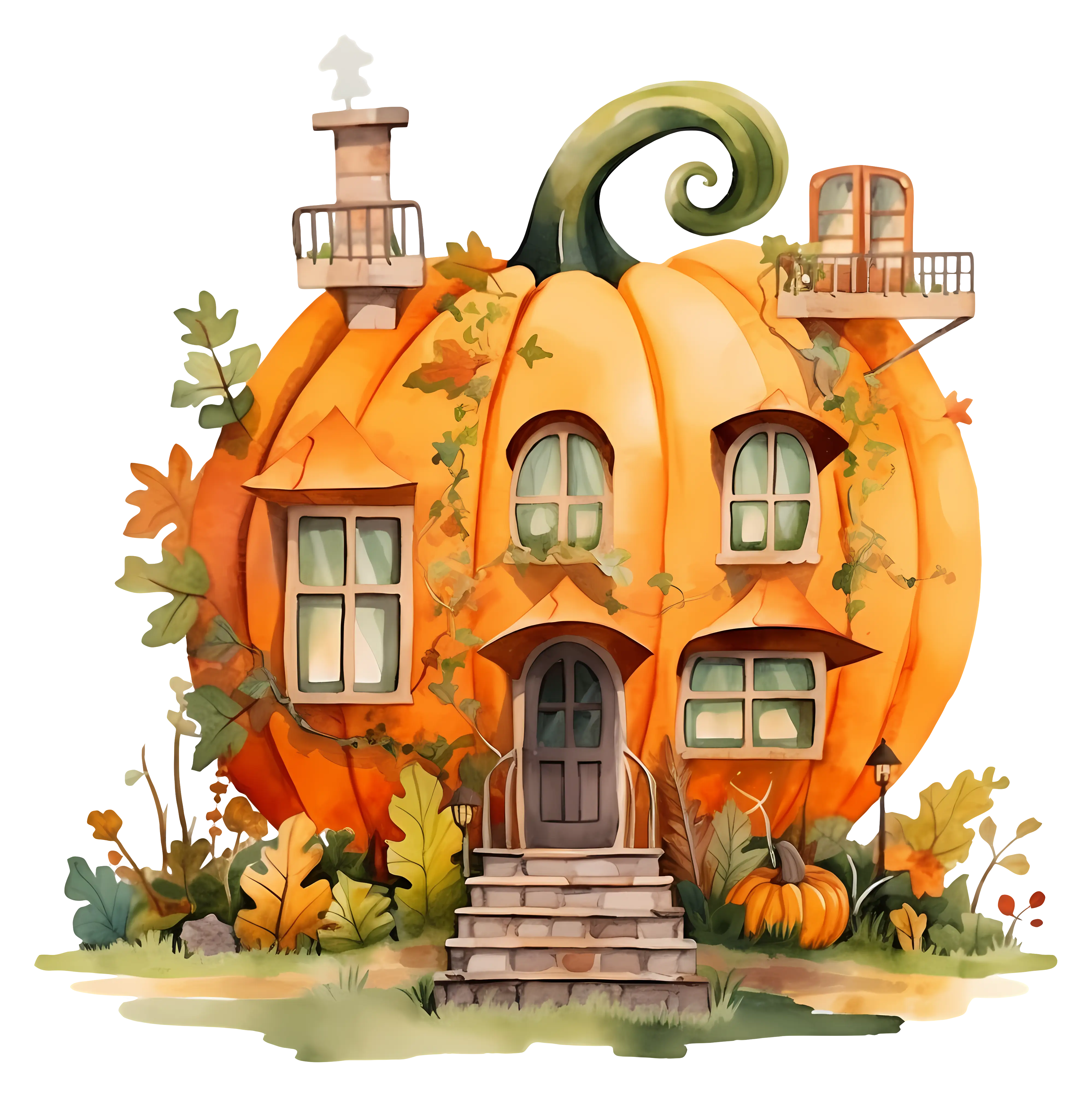 Whimsical Pumpkin House Illustration