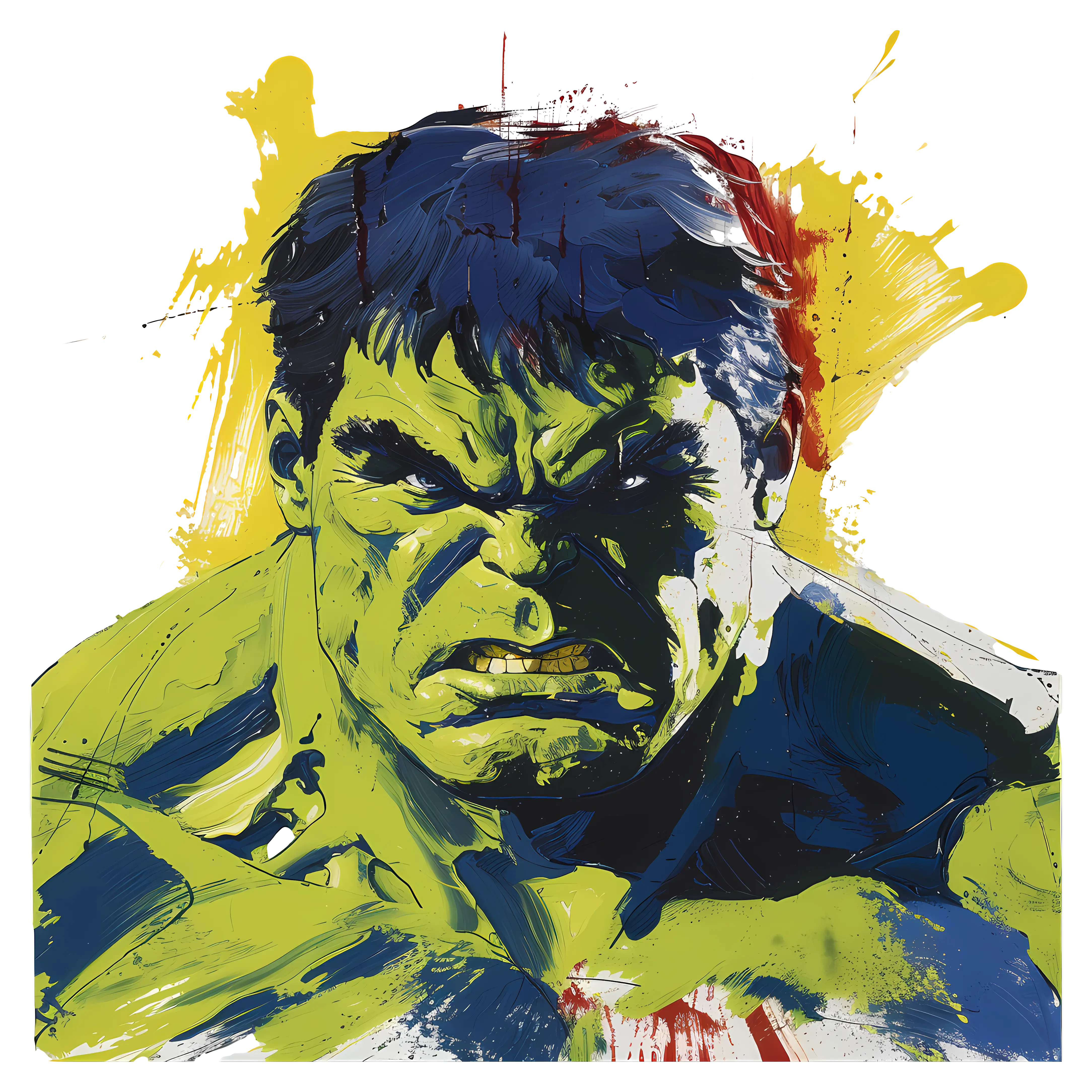 Angry Green Figure in Colorful Splashes