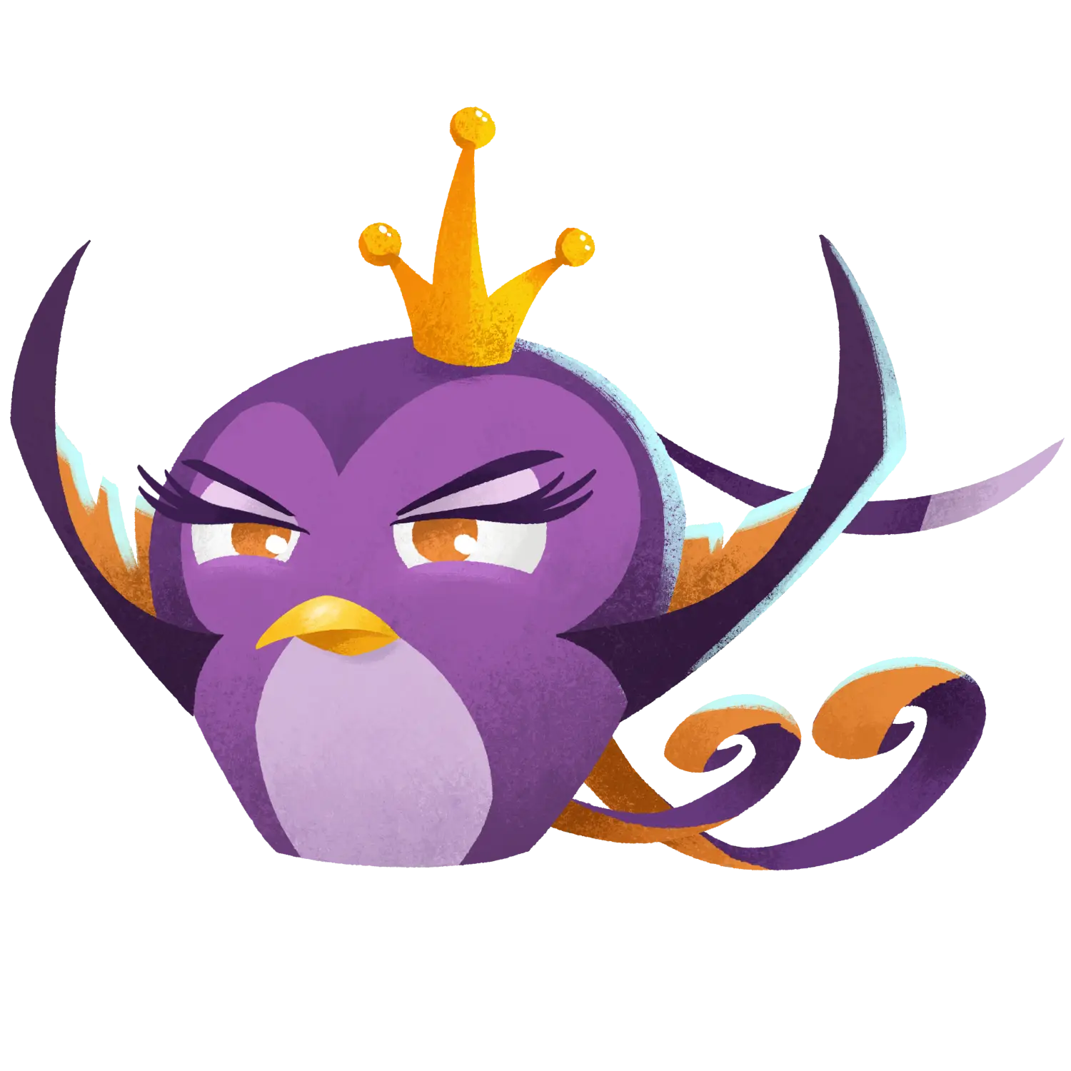 Royal Purple Bird with Crown Cartoon