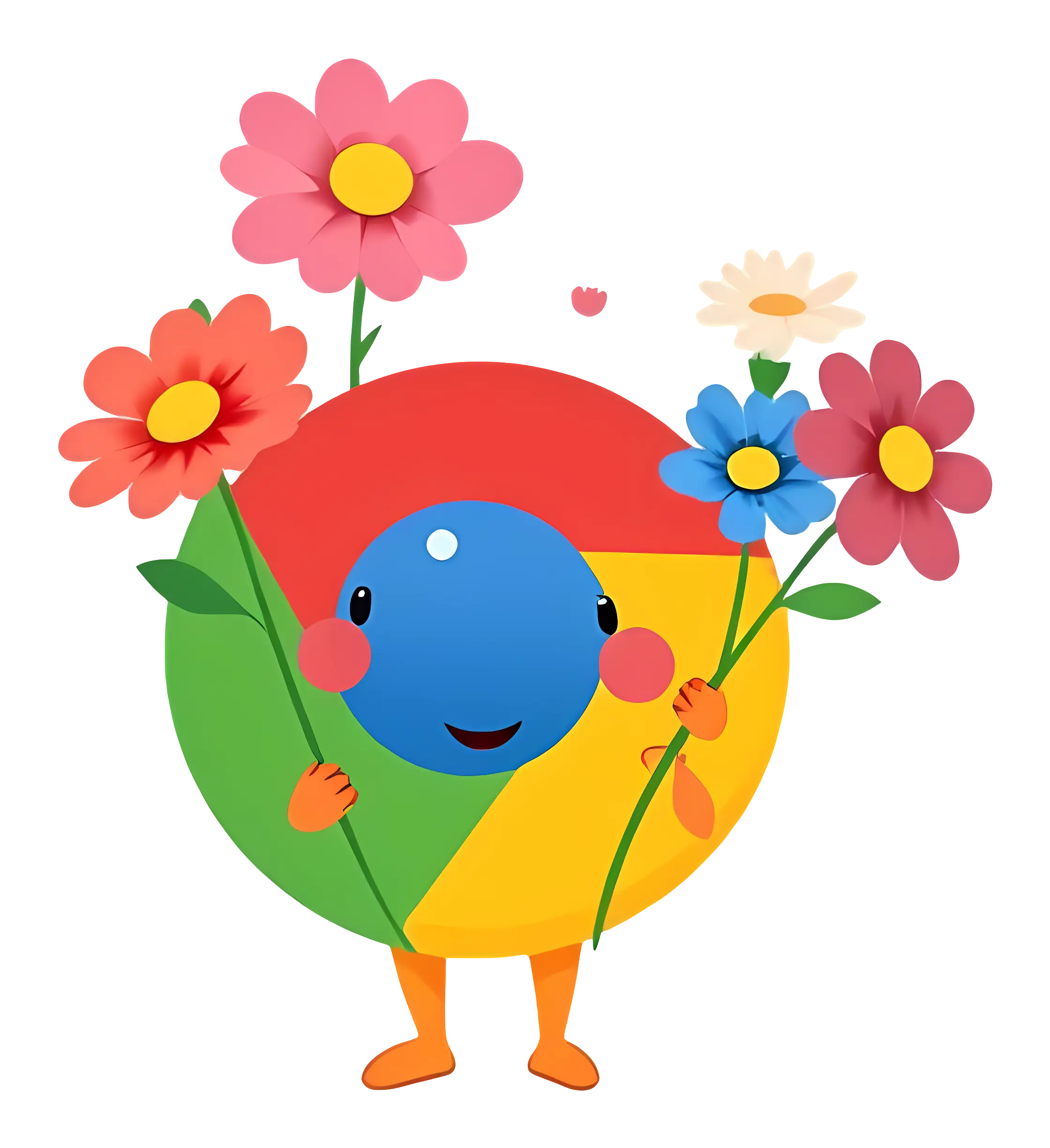 Colorful Cartoon Character with Flowers