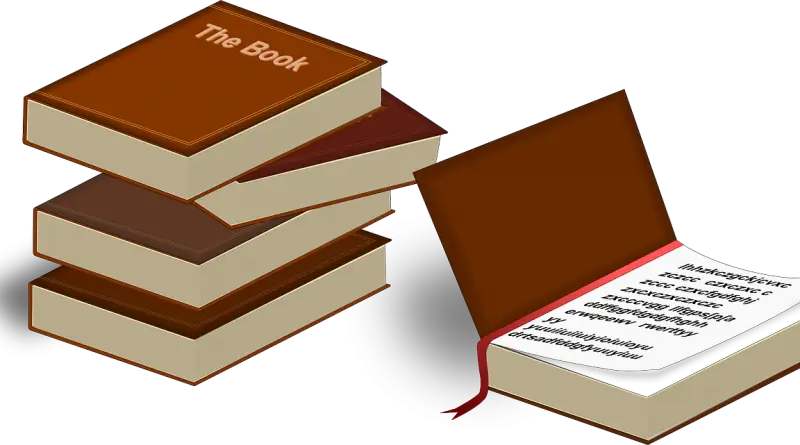Stacked Books and an Open Book with Text