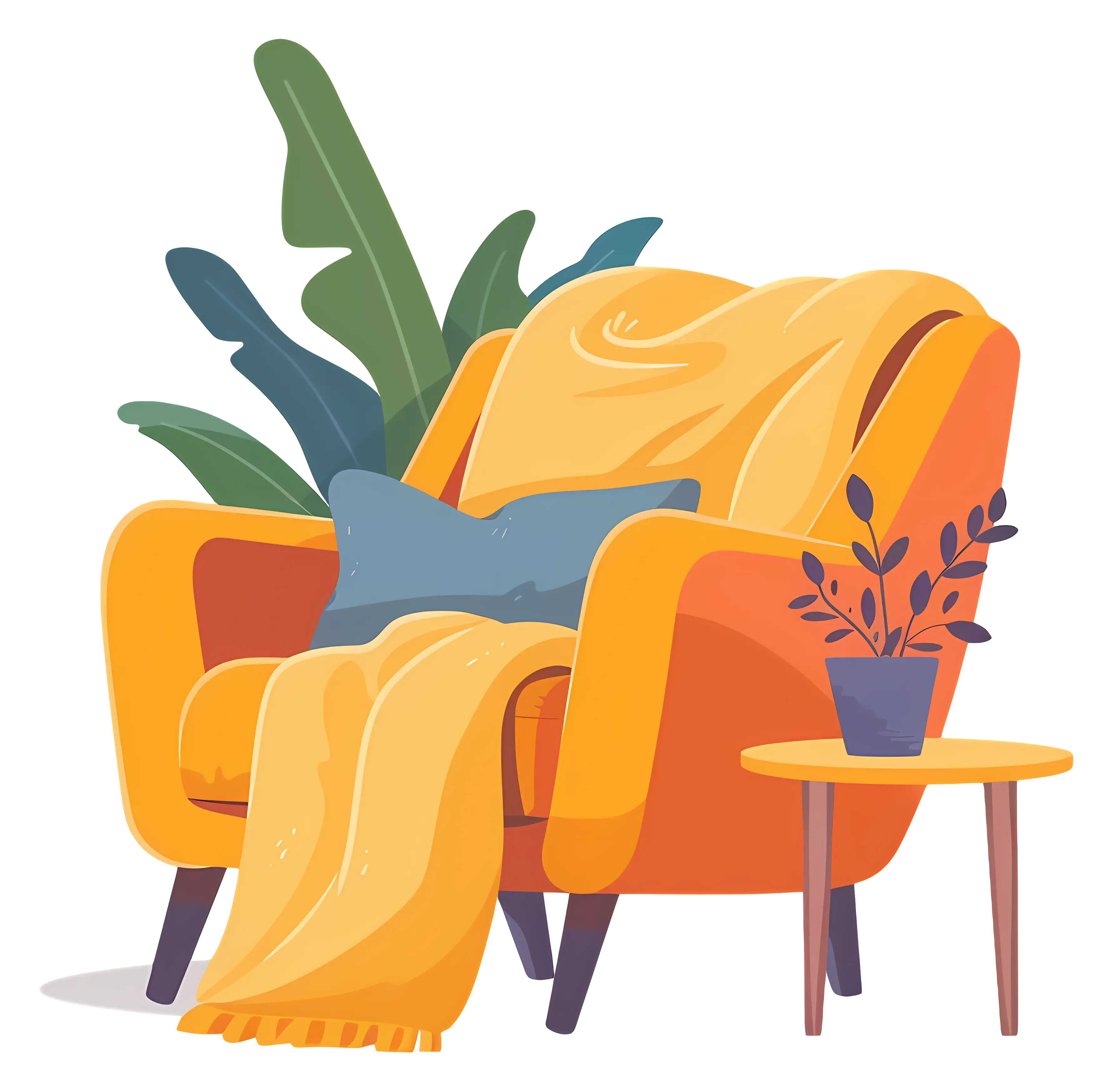 Cozy Armchair with Blanket and Pillow
