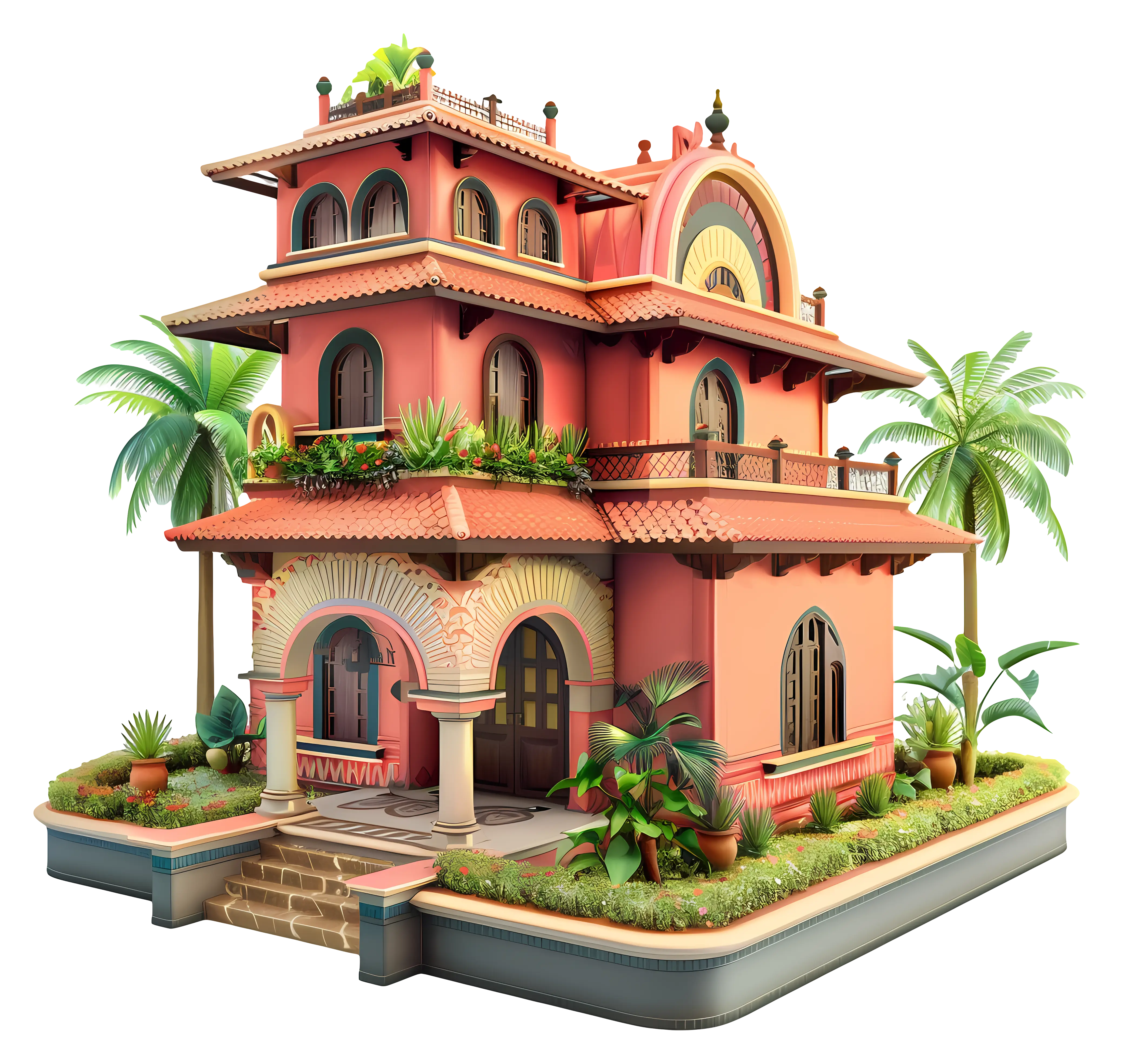 Cute House with Garden and Palm Trees