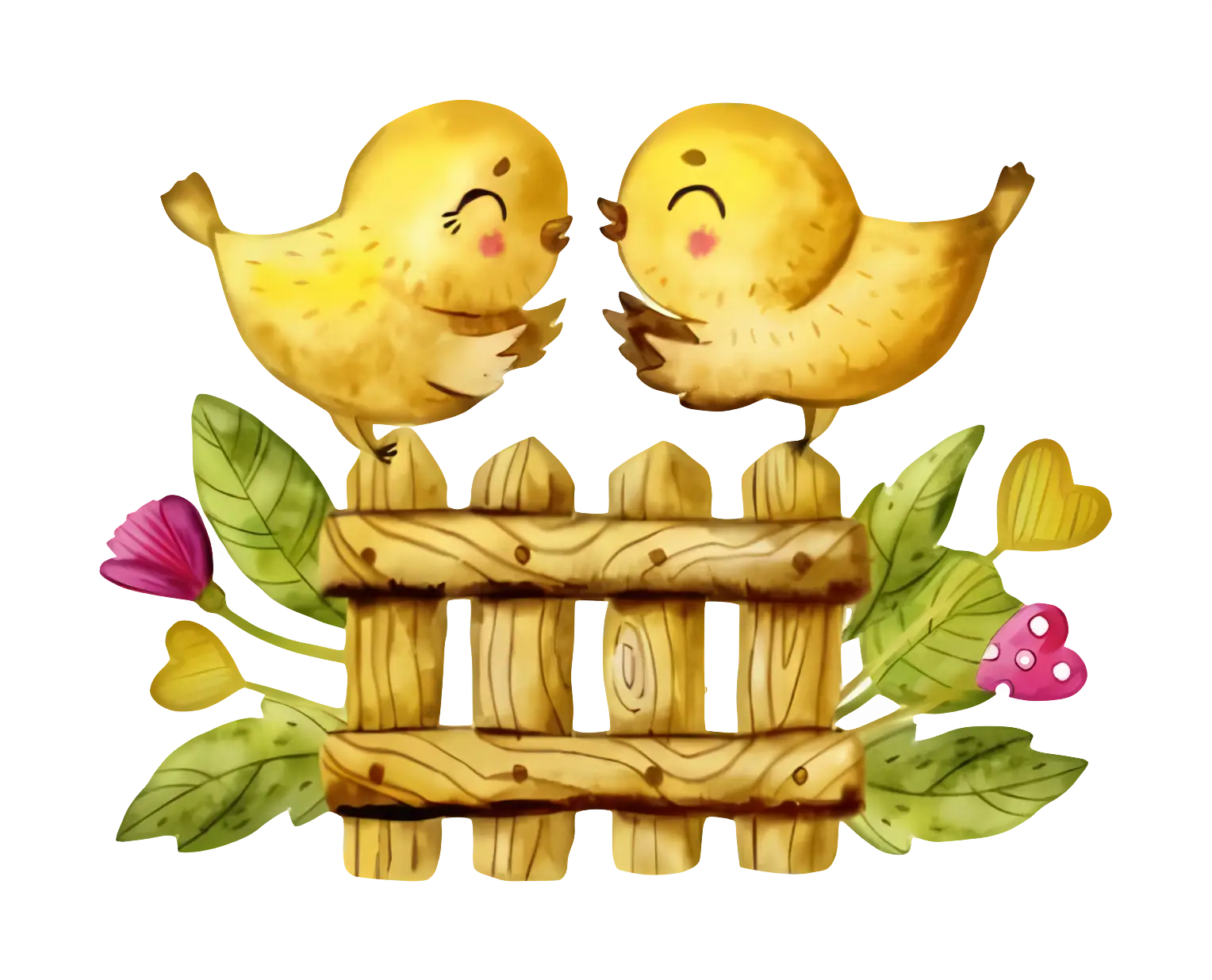 Cute Yellow Birds on a Fence