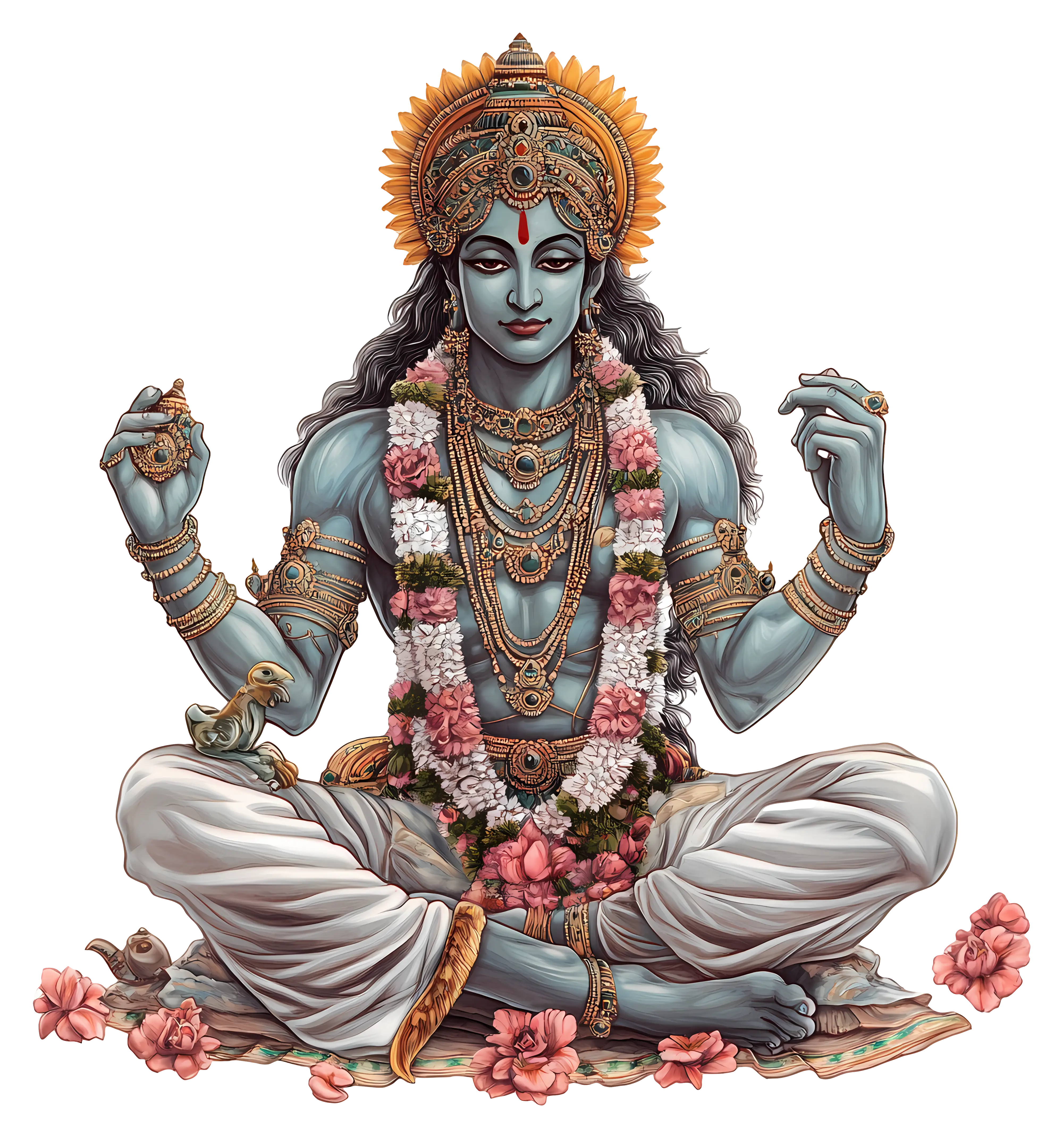 Meditating Deity with Floral Garland