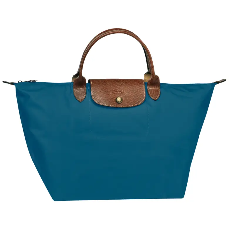 Blue Tote Bag with Leather Handles