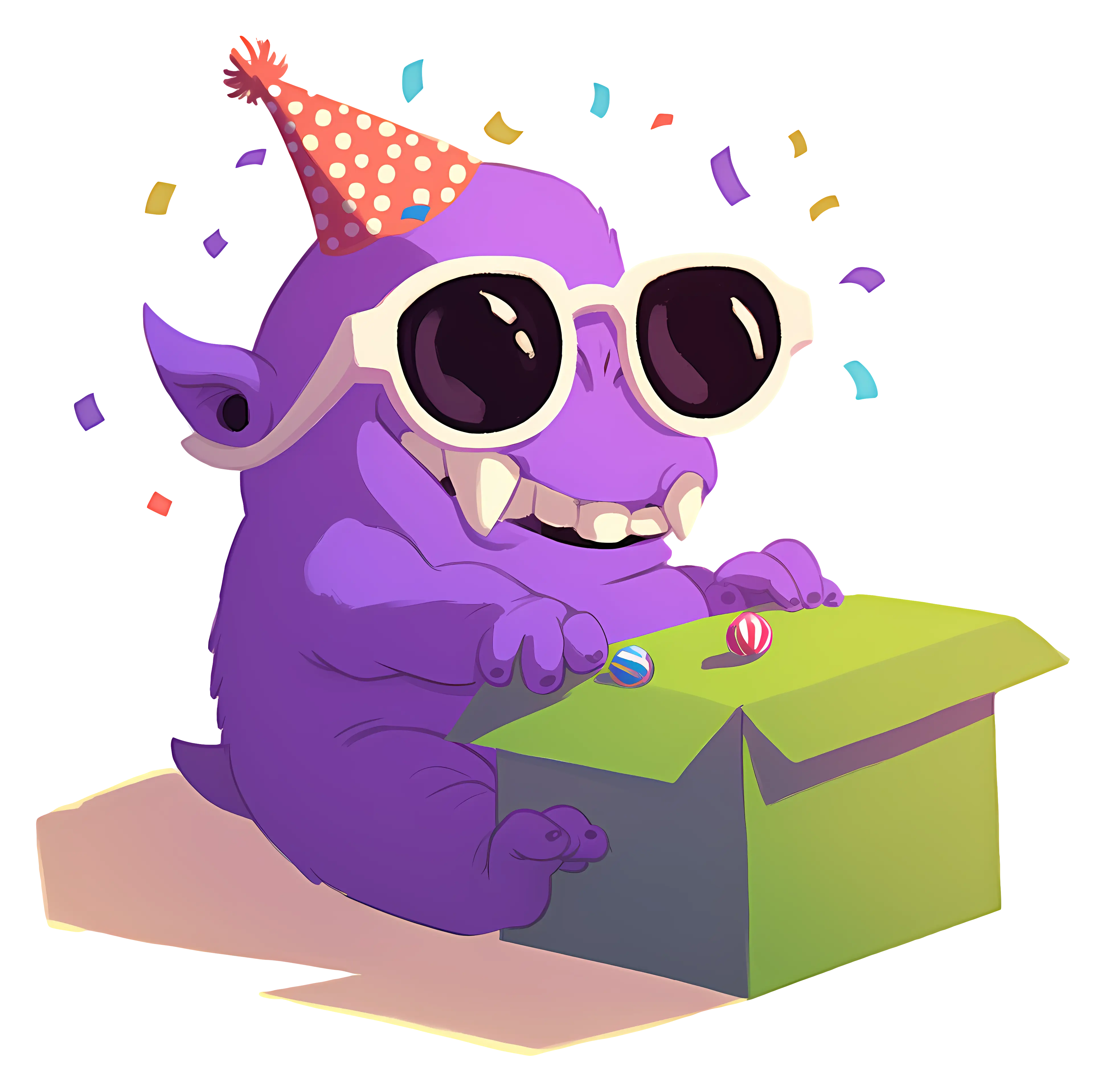 Purple Creature with Party Hat