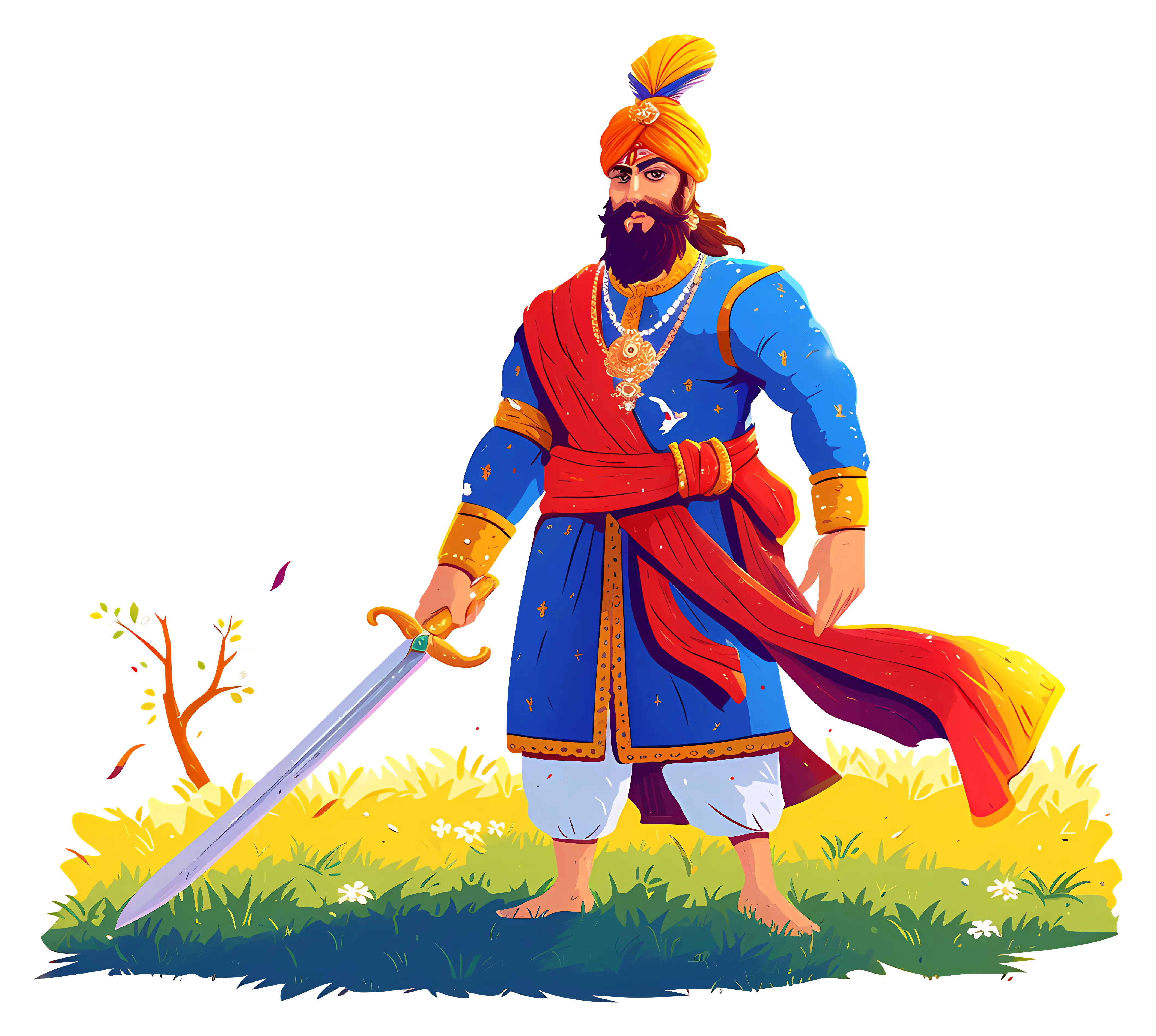 Illustration of a Warrior in Traditional Regal Outfit