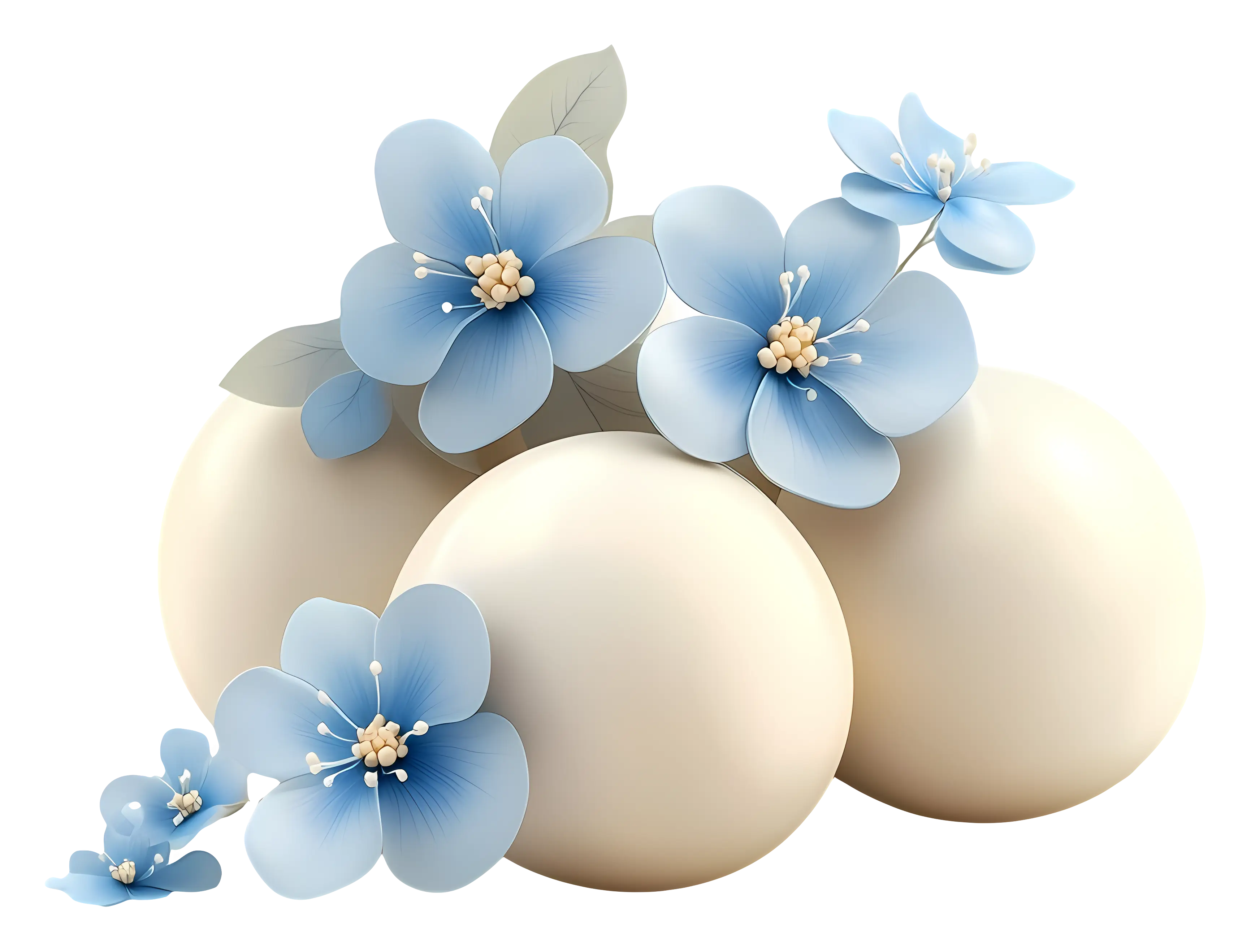 Blue Flowers and White Spheres Arrangement