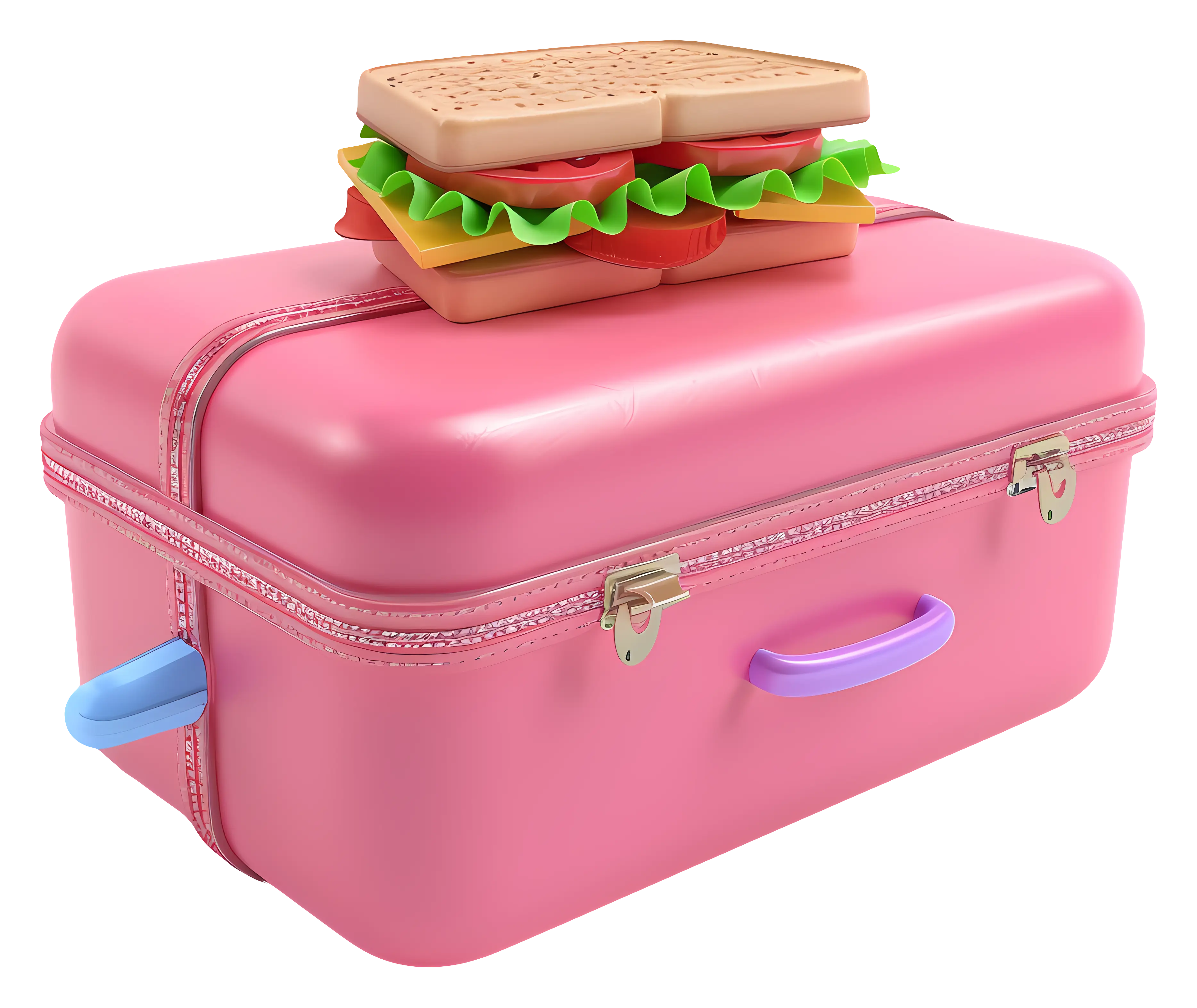 Pink Suitcase with Sandwich on Top