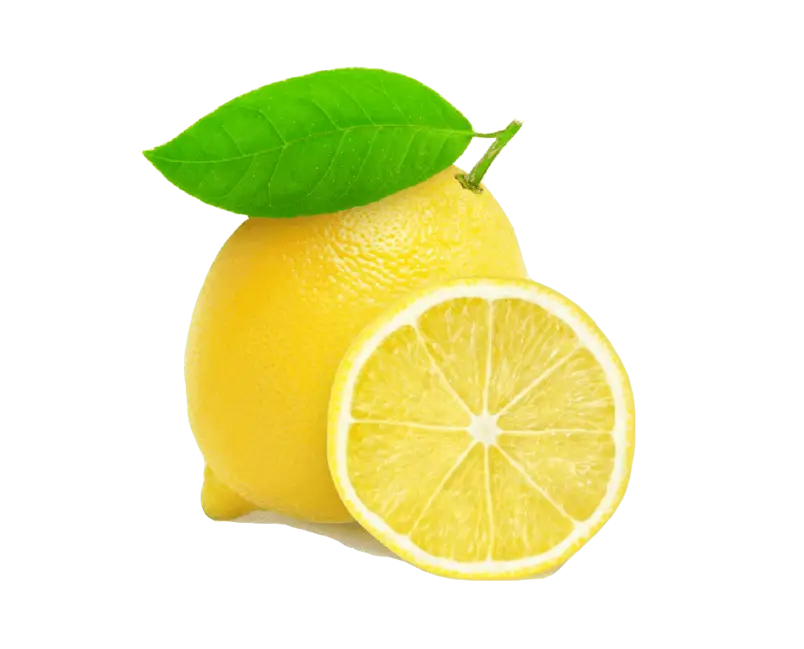 Yellow Lemon with Leaf and Slice