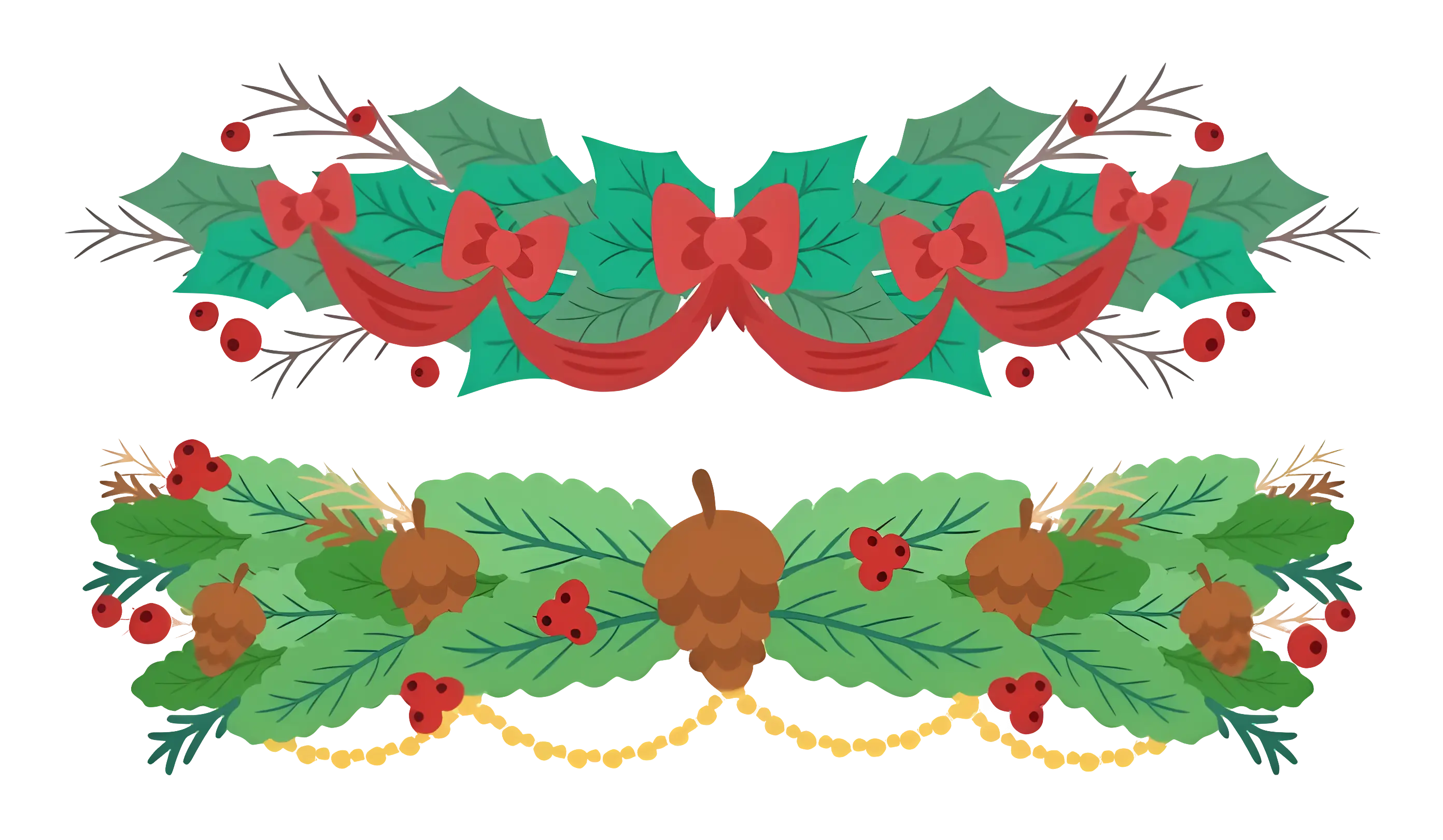 Christmas Garland with Holly and Bows