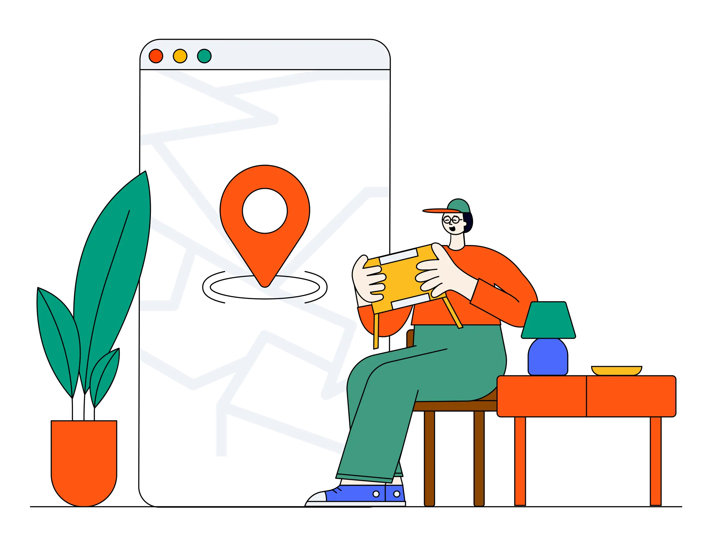 Cartoon Person Using Map Navigation App