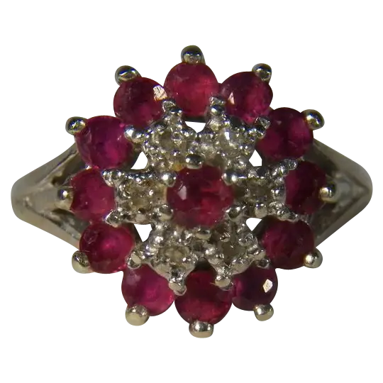 Ruby and Diamond Flower-Shaped Ring