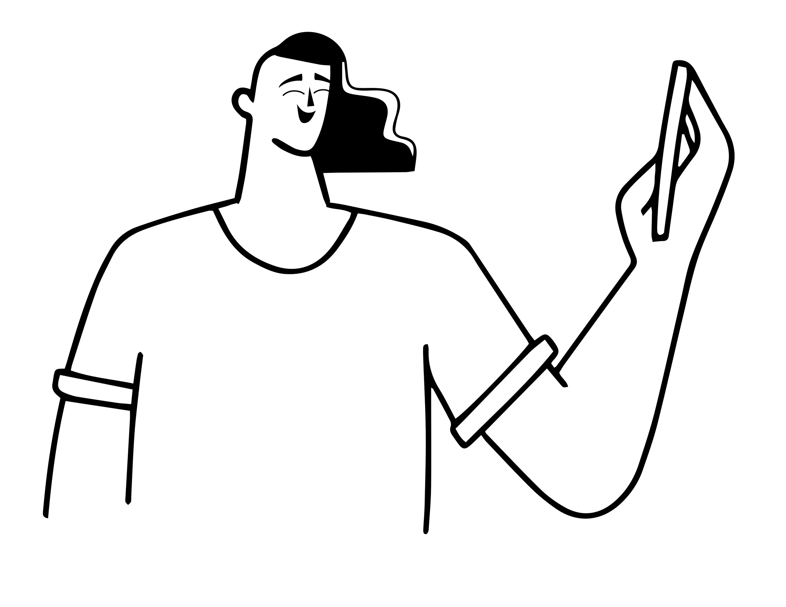 Monochrome Illustration of Person with Smartphone