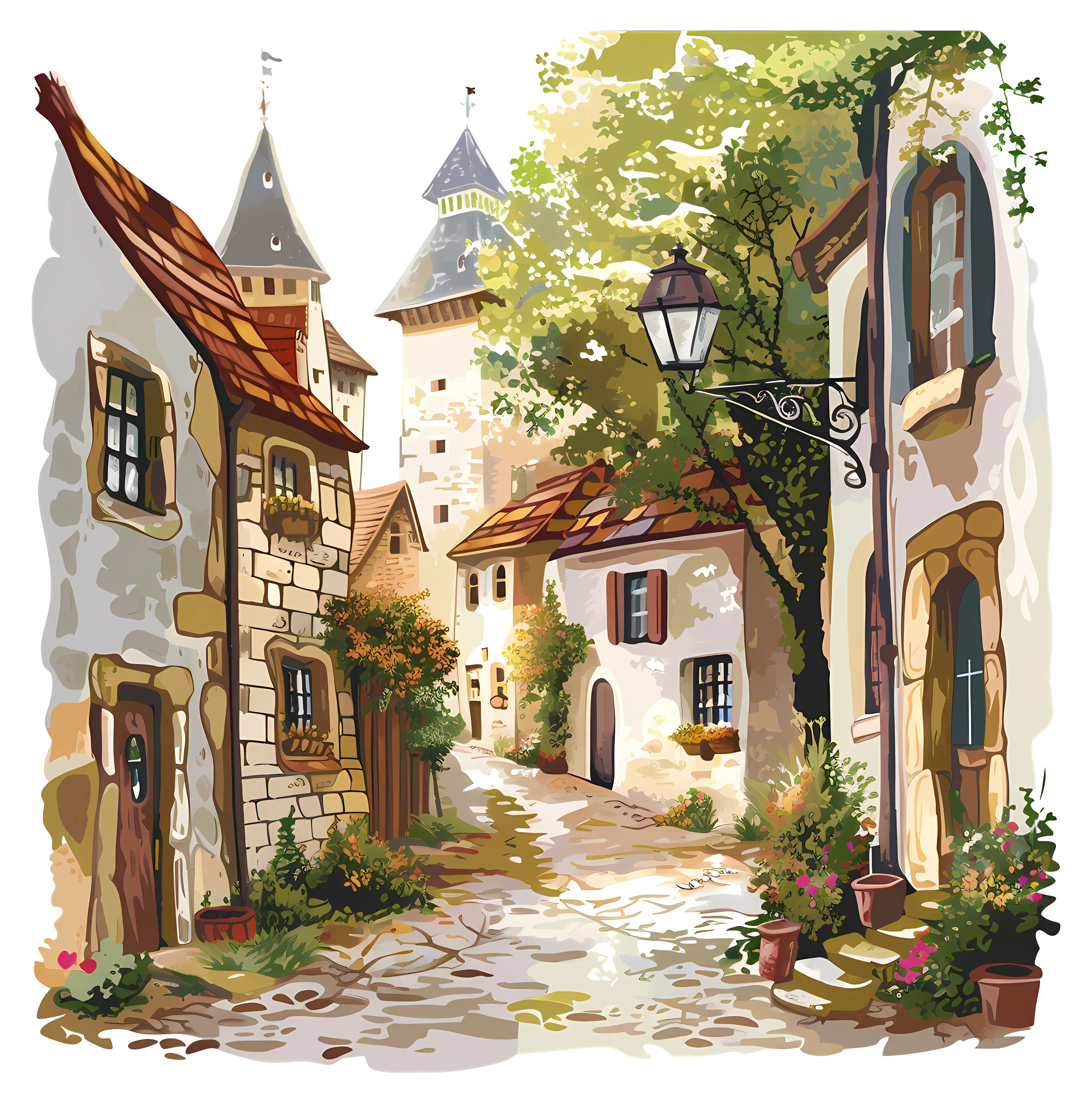 Village Street with Picturesque Stone Houses
