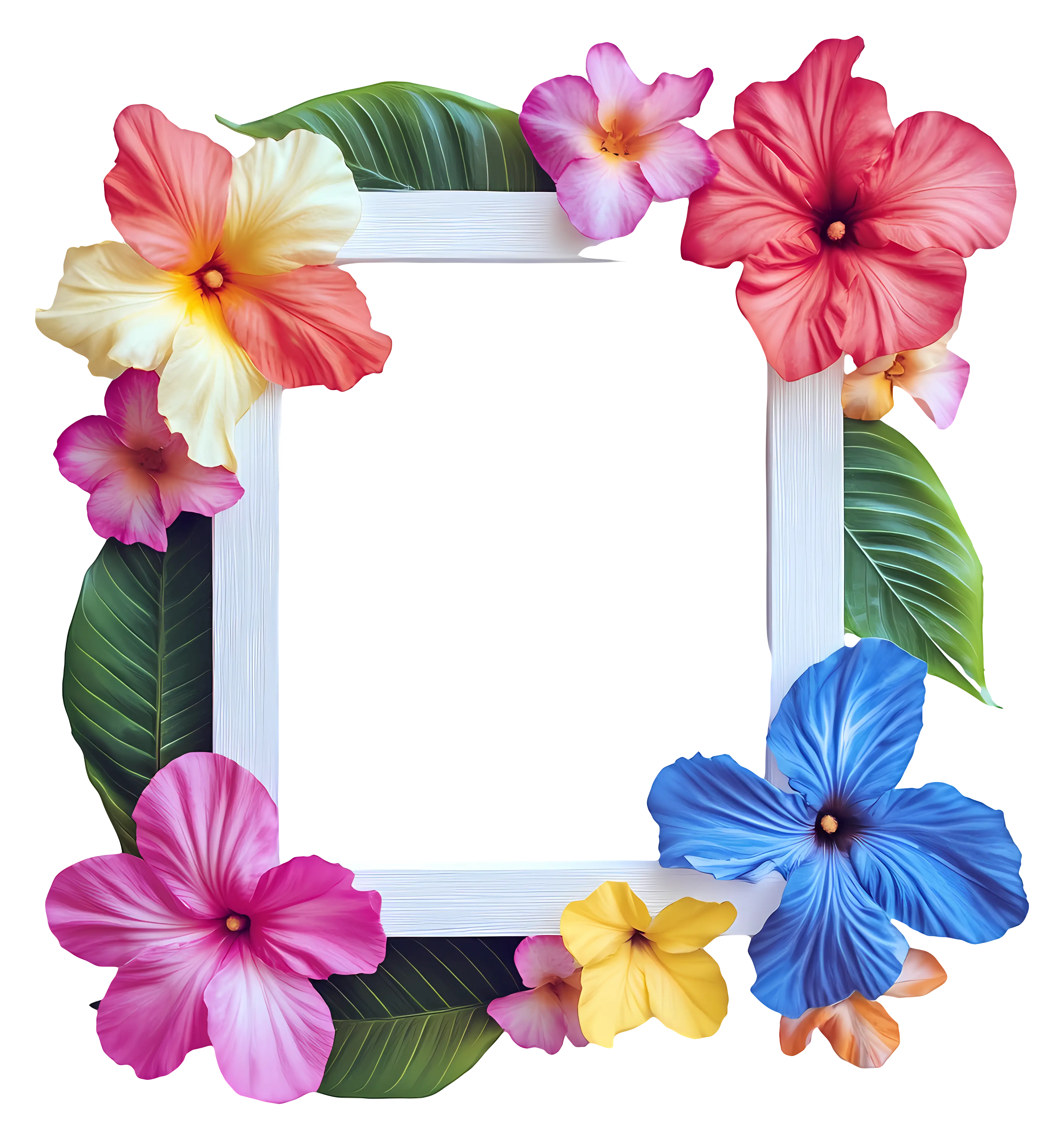 Colorful Floral Frame with Leaves