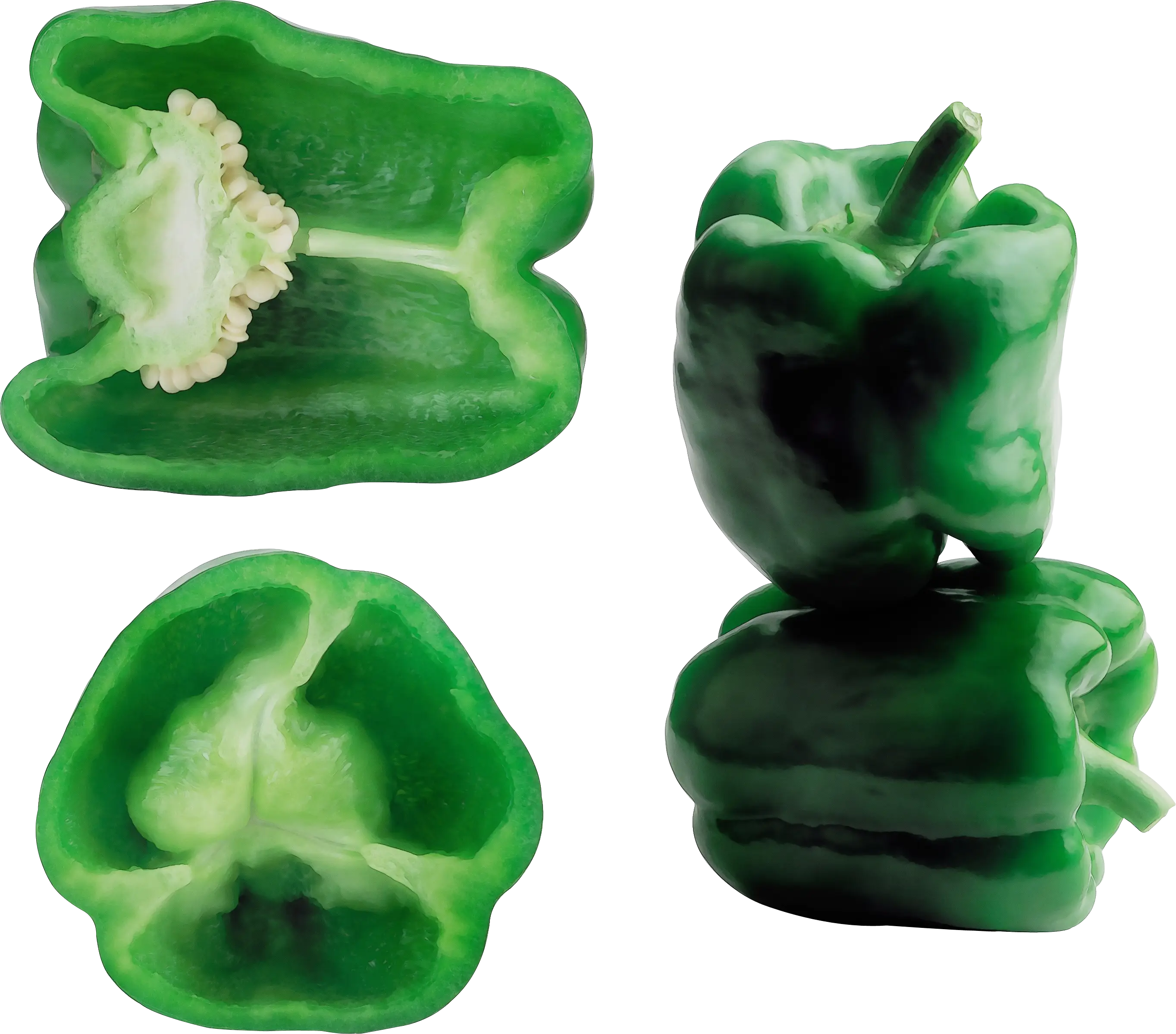 Fresh Green Bell Peppers in Various Views
