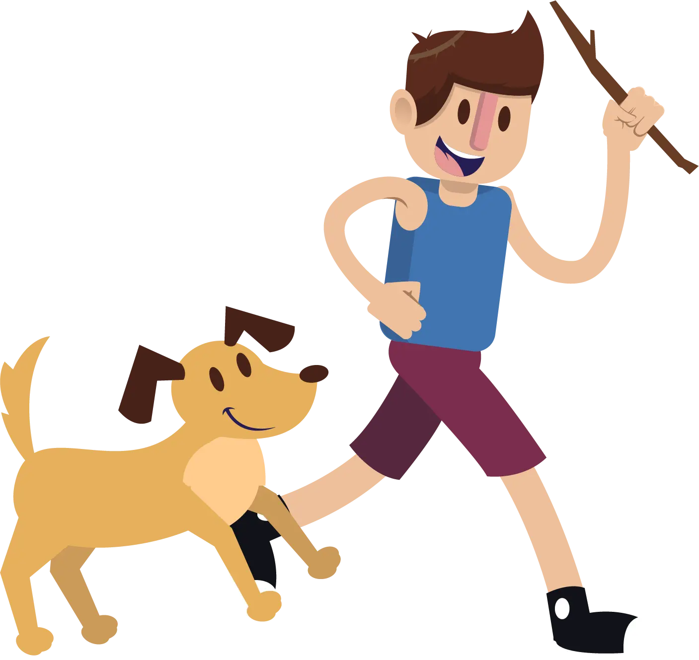 Boy Running with Dog