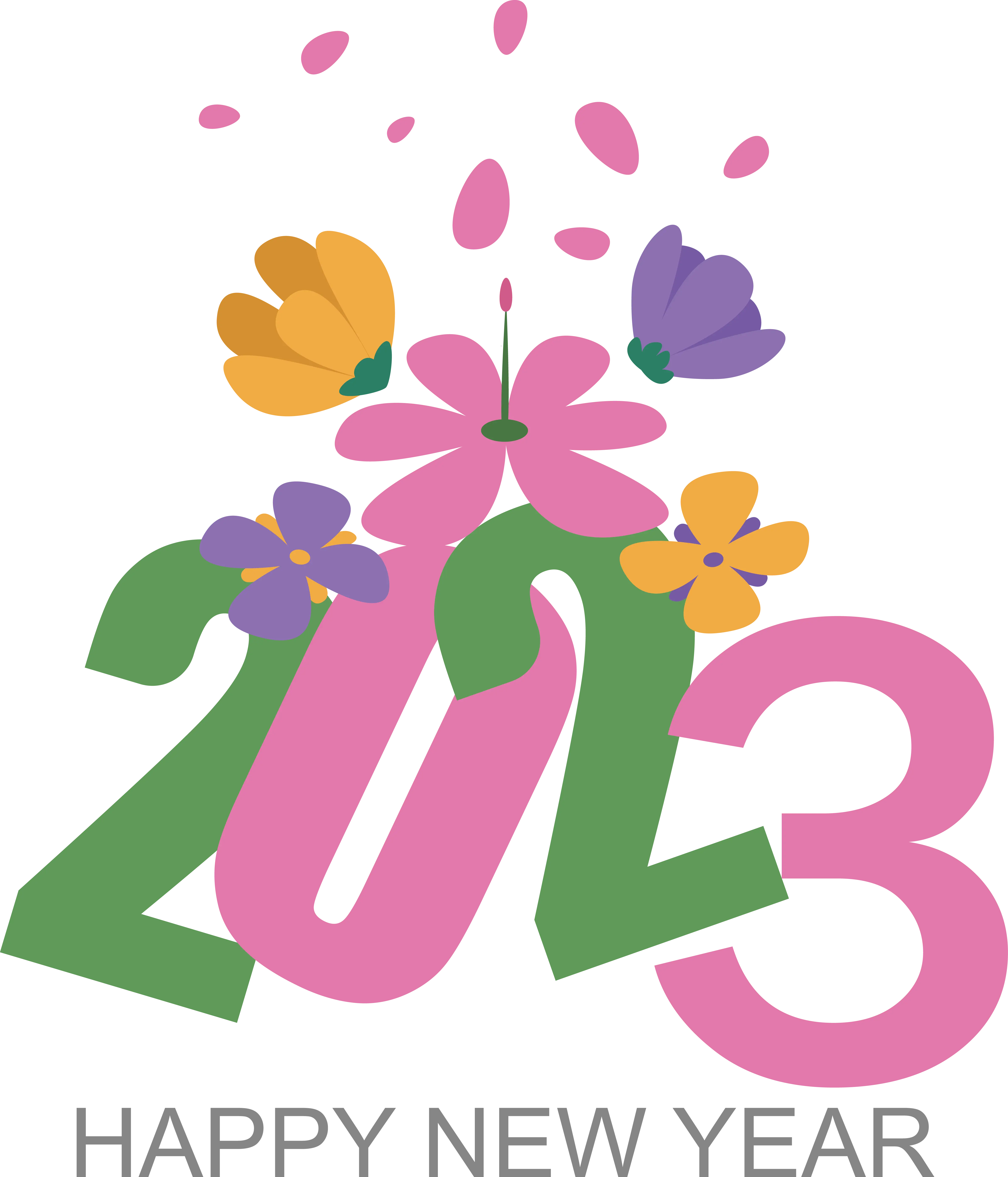 Happy New Year 2023 with Decorative Flowers