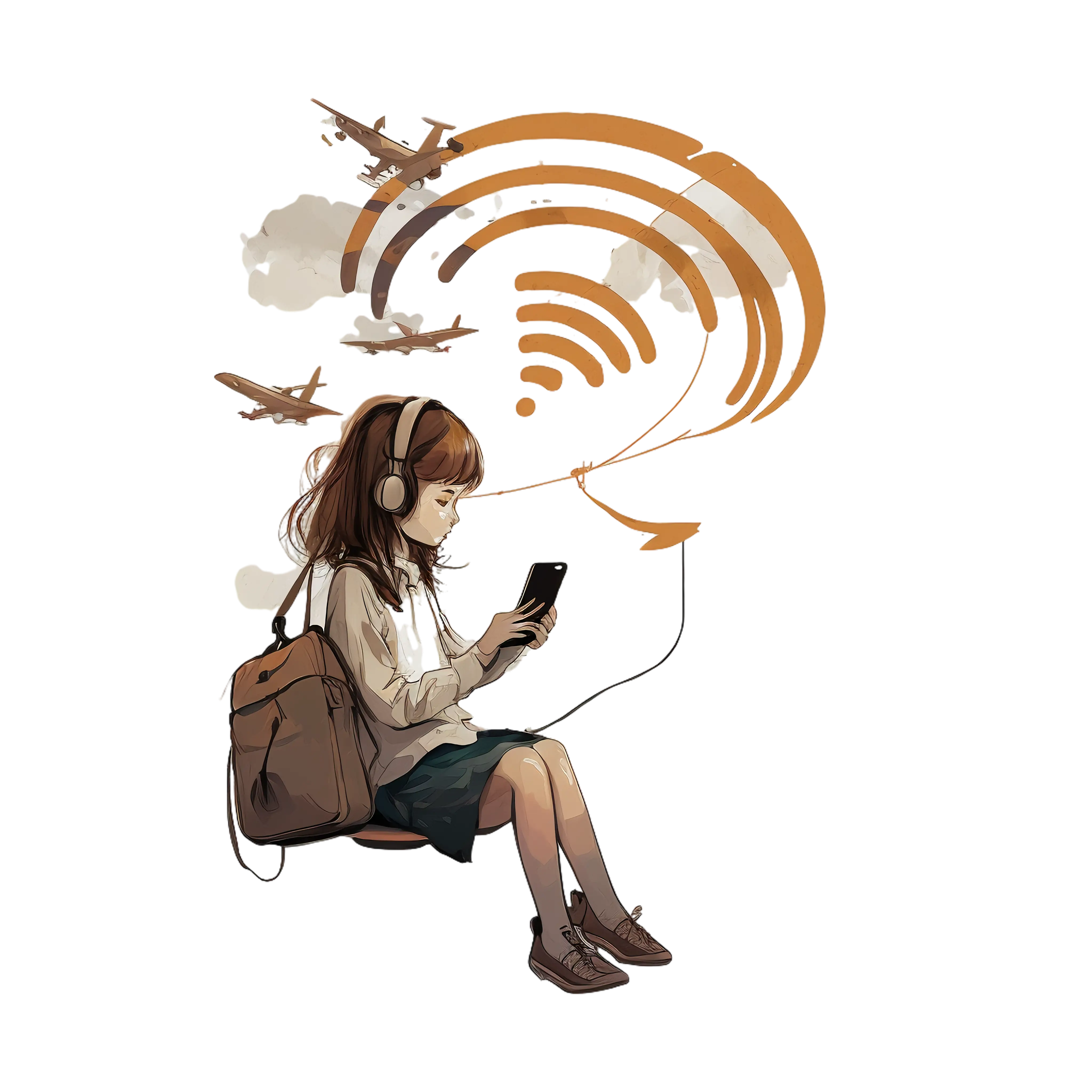 Girl Listening to Music with WiFi Connection