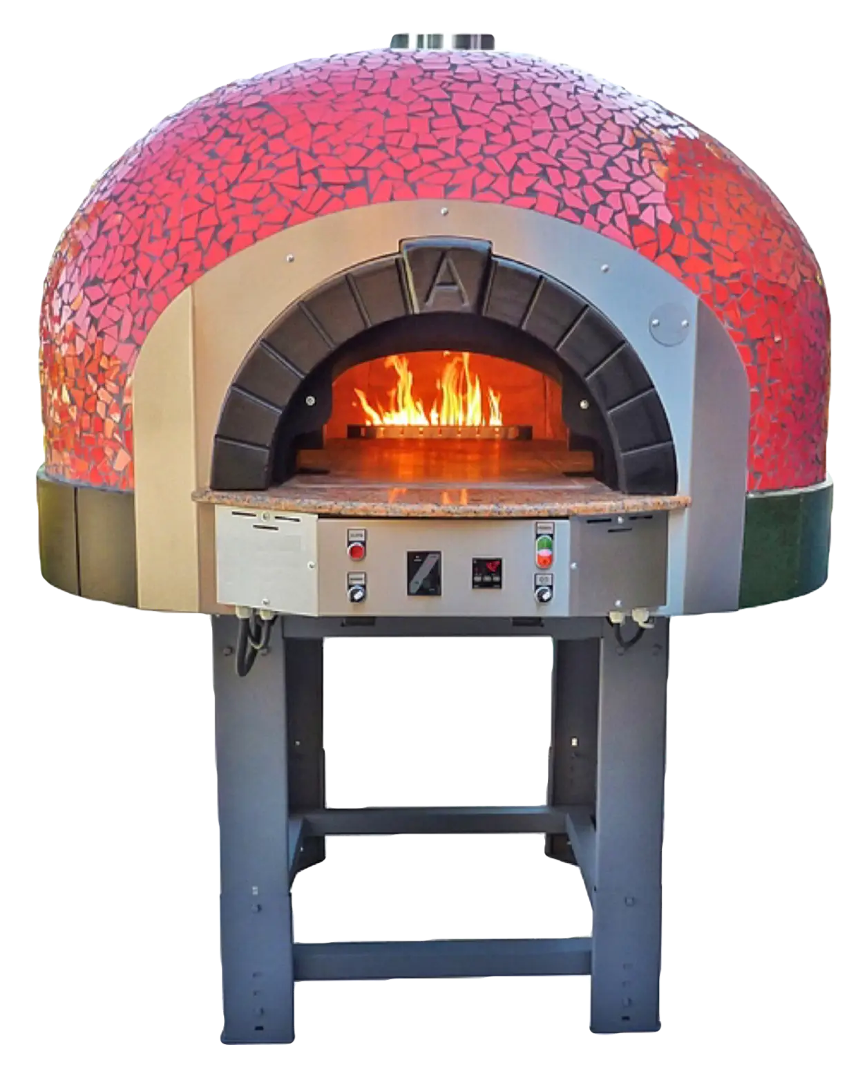 Red Pizza Oven with Fire