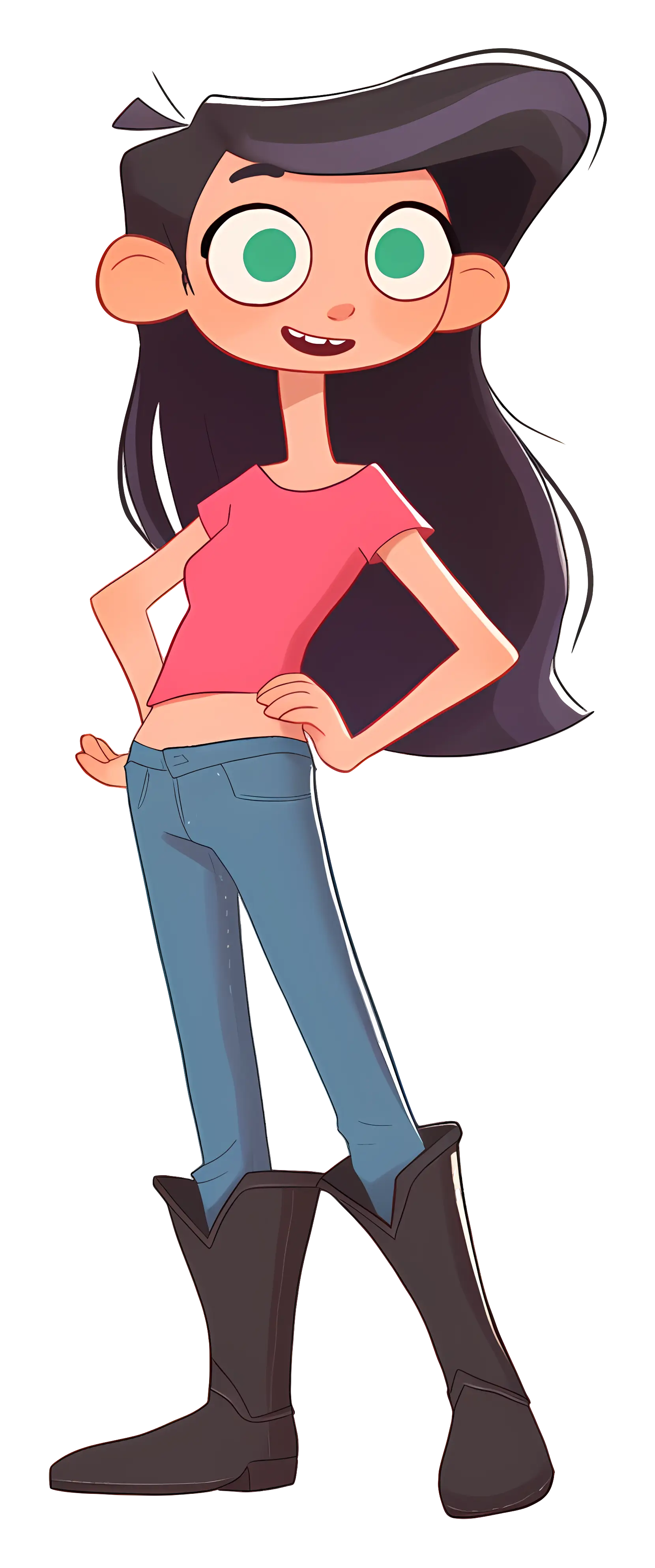 Animated Girl in Red Shirt and Jeans