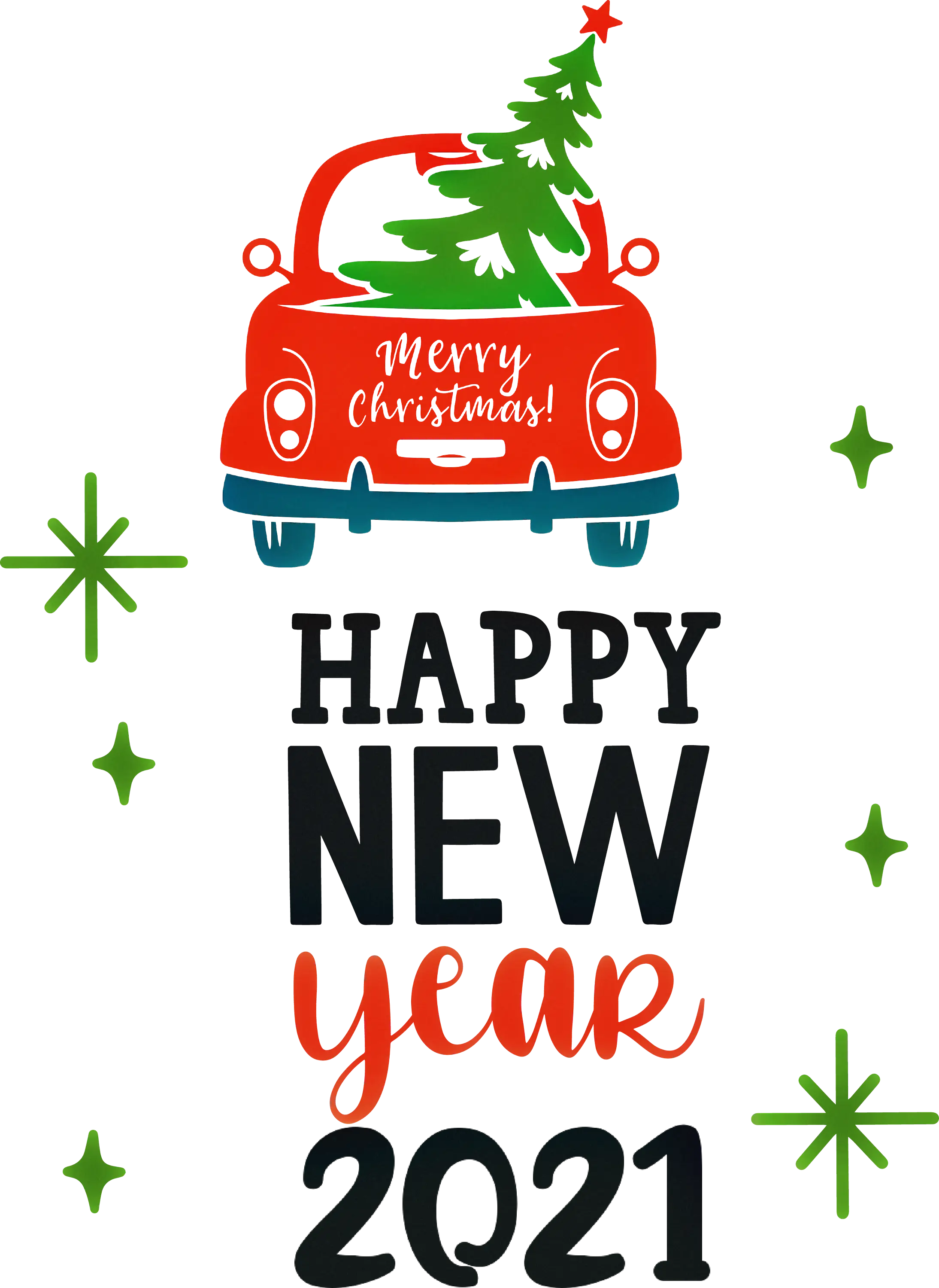 Happy New Year 2021 with Christmas Car