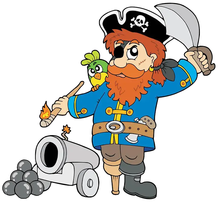 Cartoon Pirate with Cannon and Parrot