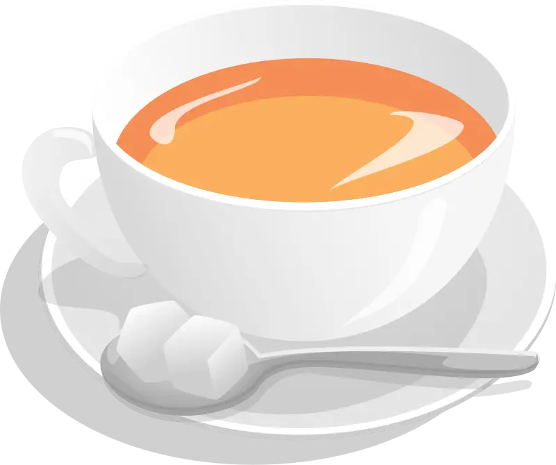 White Tea Cup with Orange Tea and Sugar Cubes